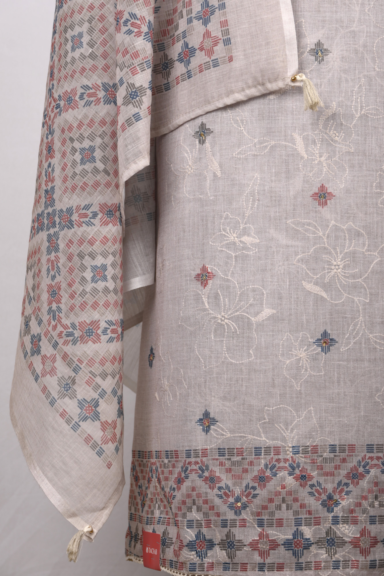 Beige Cotton Suit Set with Beautiful Dupatta - 1020-4930-4A