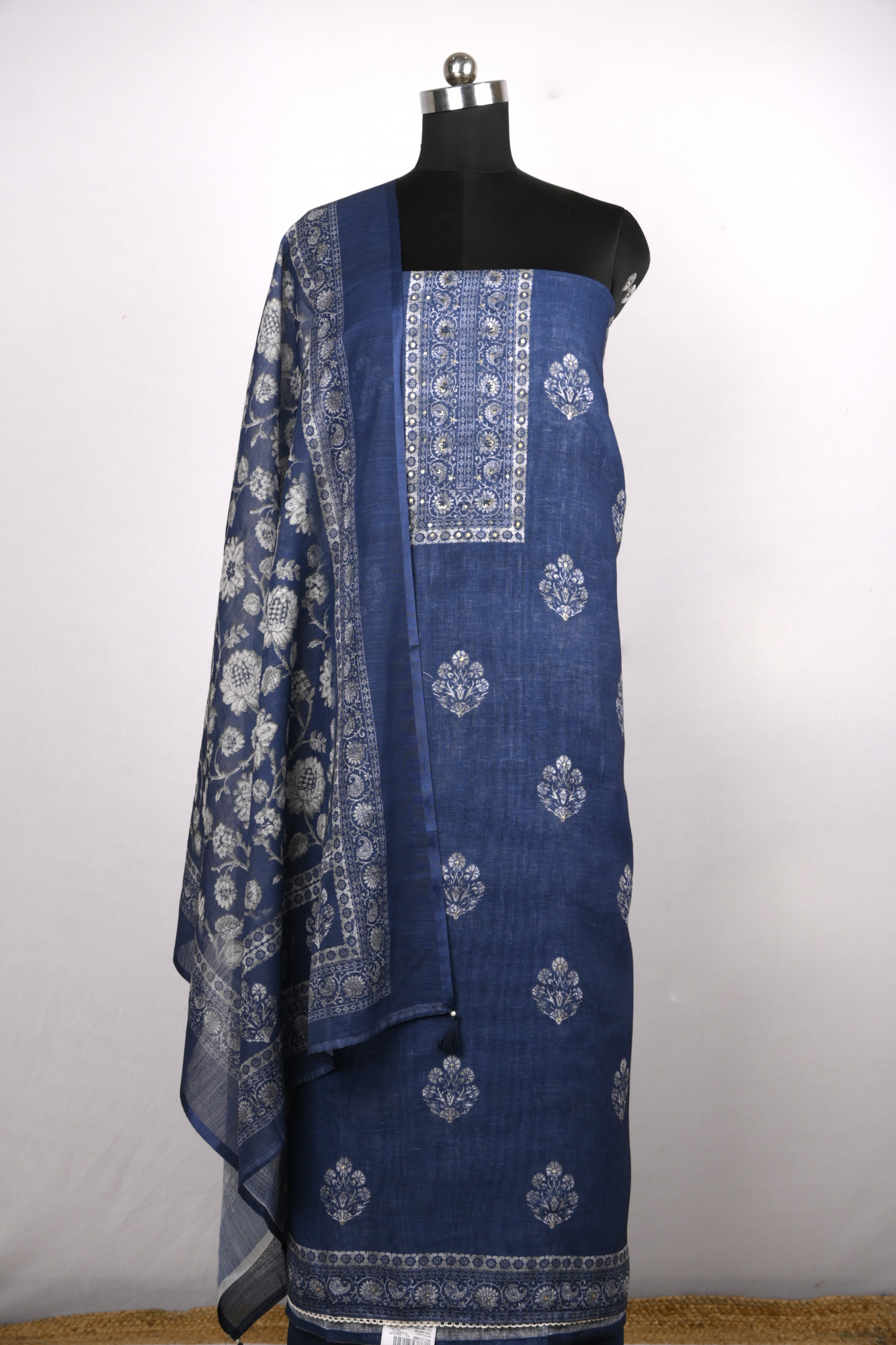 Blue Cotton Suit Set with Beautiful Dupatta - 1020-4954-4A