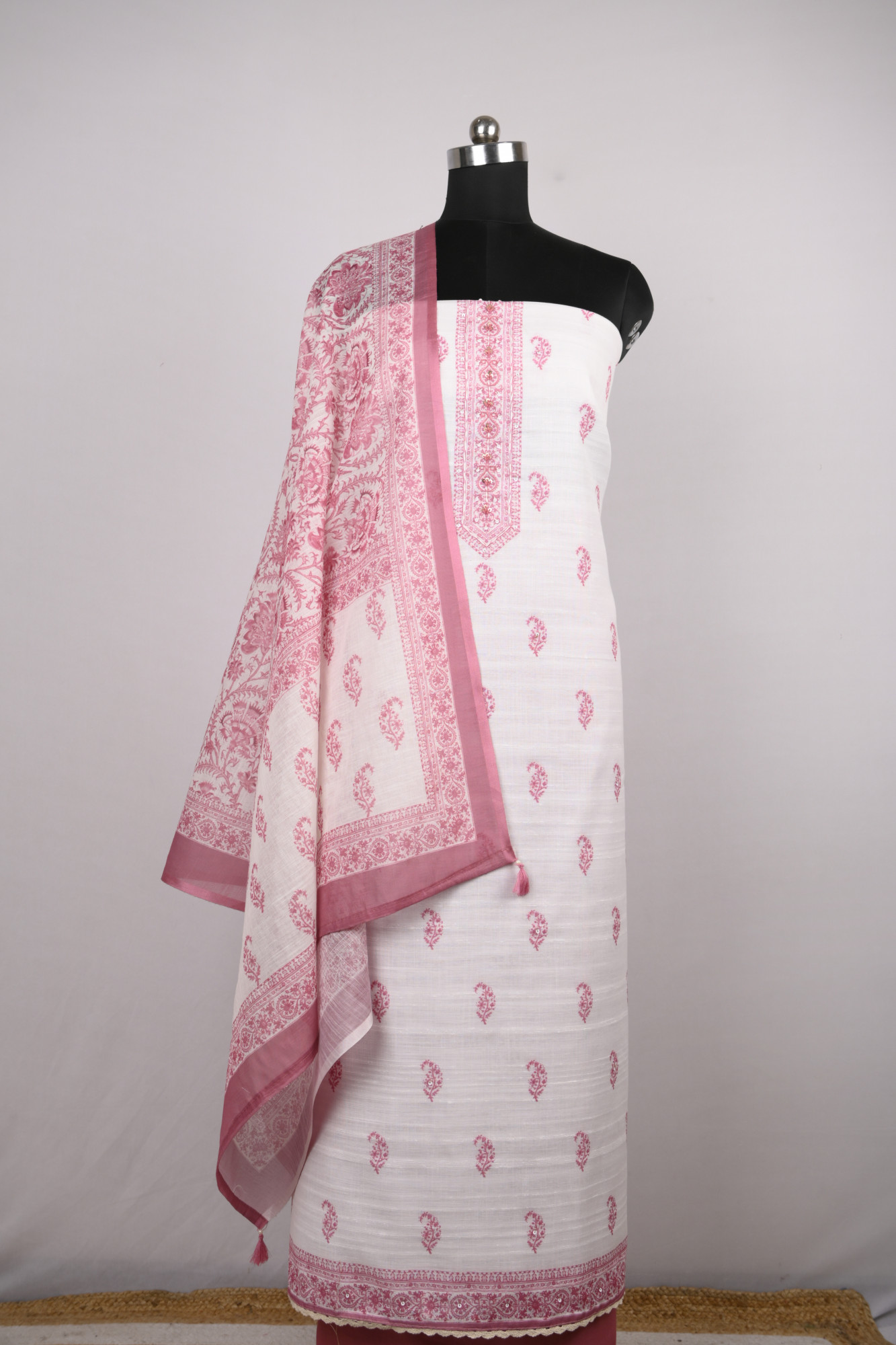 Pink Cotton Suit Set with Beautiful Dupatta - 1020-4966