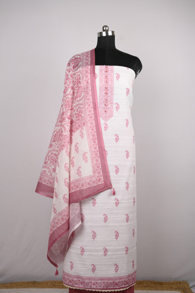 Image of Pink Cotton Suit Set with Beautiful Dupatta - 1020-4966