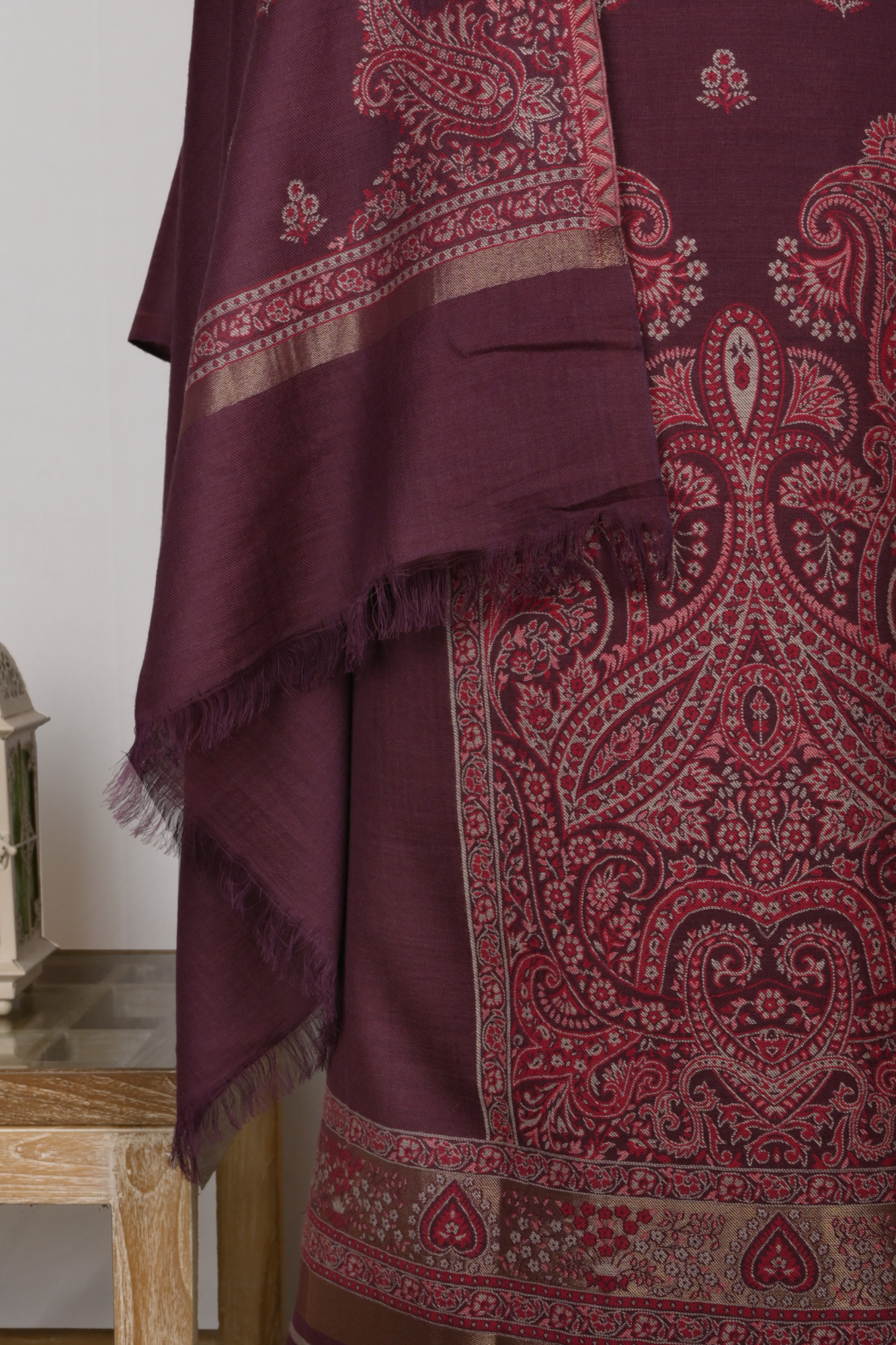 Wine Pashmina Weaving Suit Set with Beautiful Pashmina Dupatta - PASH1402C
