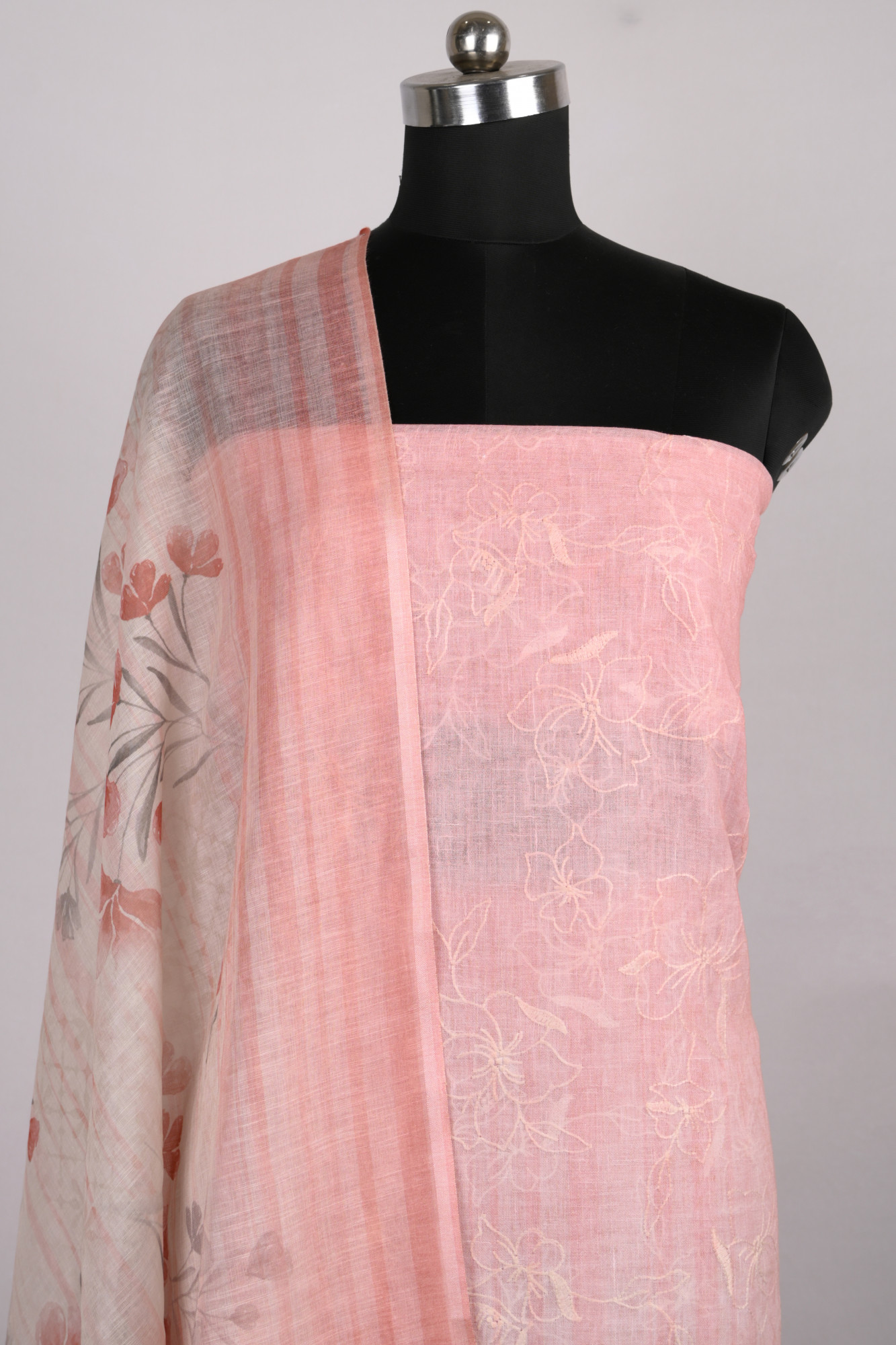 Peach Cotton Suit Set with Beautiful Dupatta - 1020-4955C