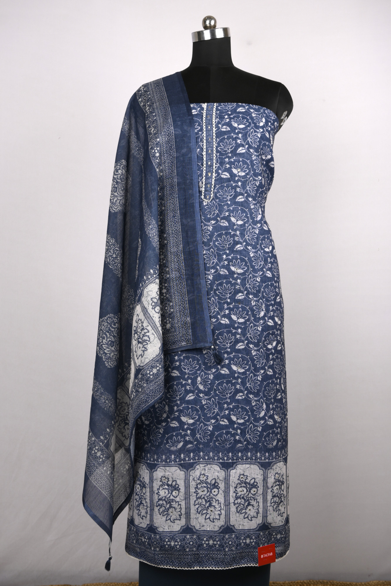 Blue Cotton Suit Set with Beautiful Dupatta - 1020-4952-7A