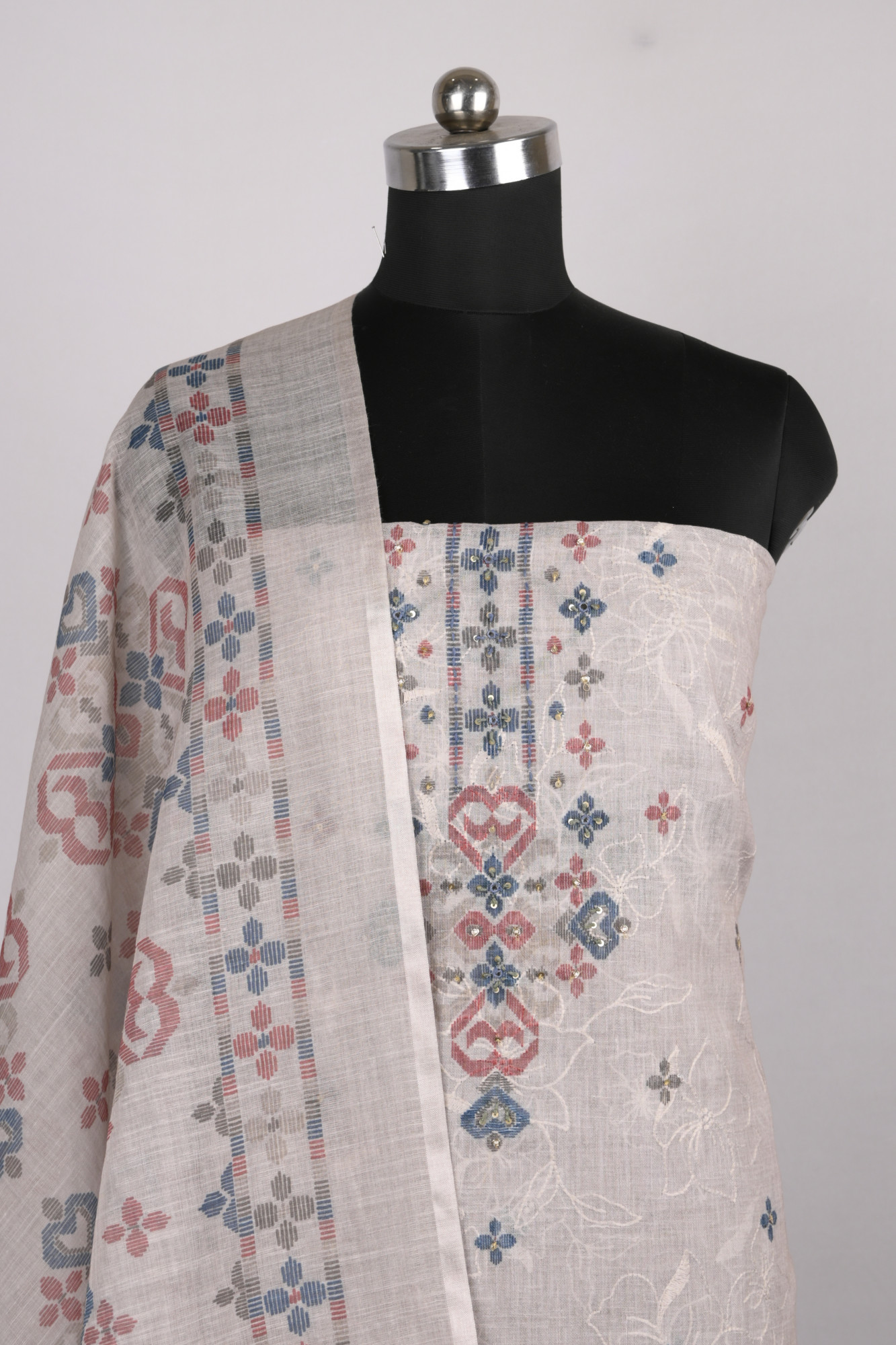 Beige Cotton Suit Set with Beautiful Dupatta - 1020-4930-2A