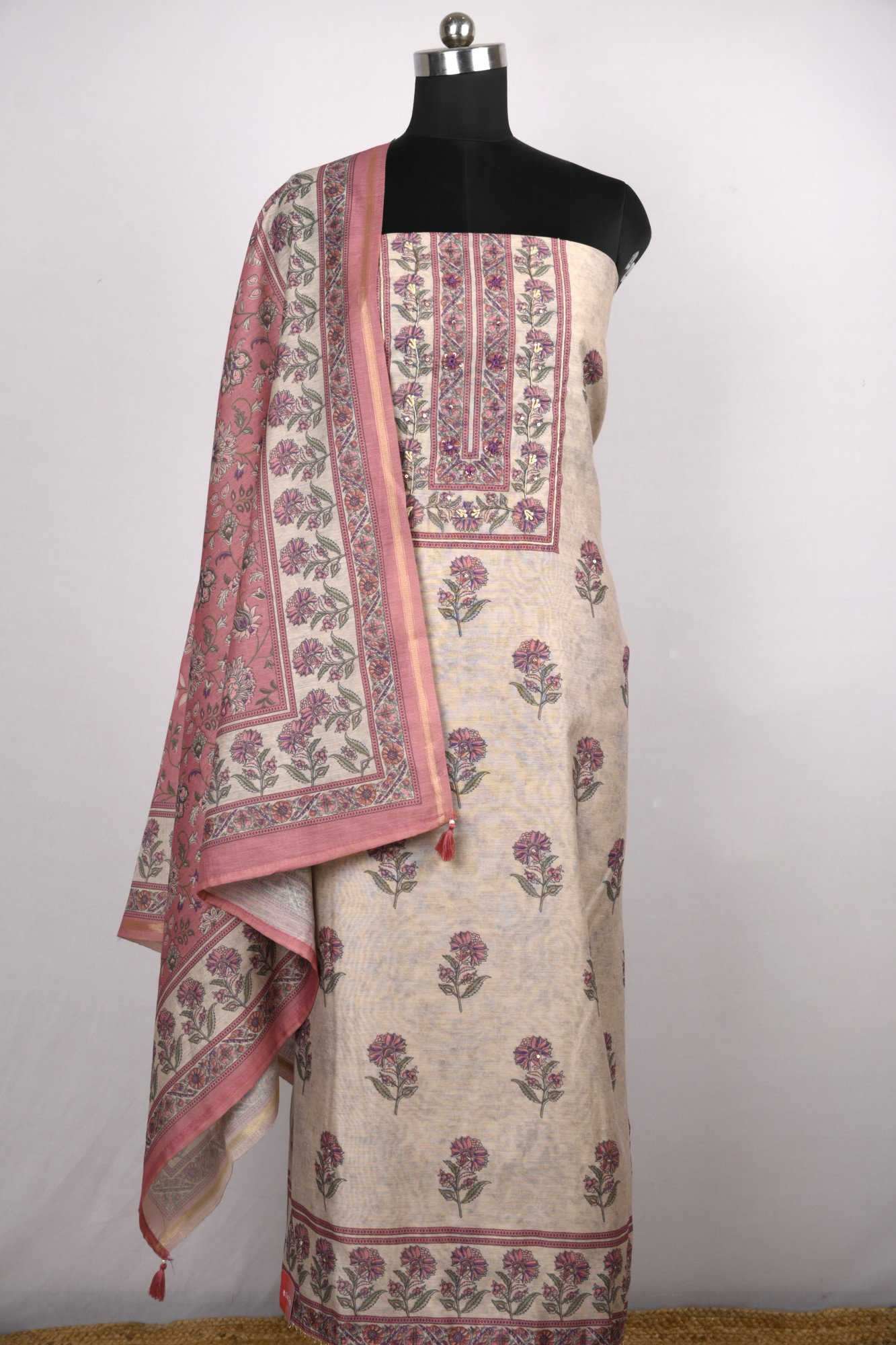 Pink Cotton Suit Set with Beautiful Dupatta - 1020-4895C