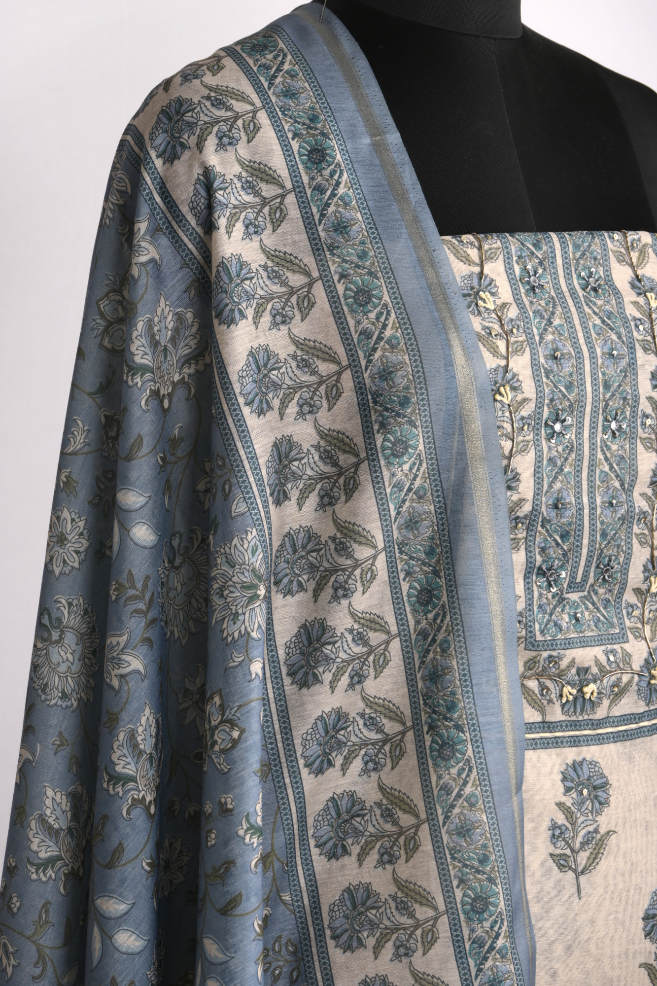 Blue Cotton Suit Set with Beautiful Dupatta - 1020-4895