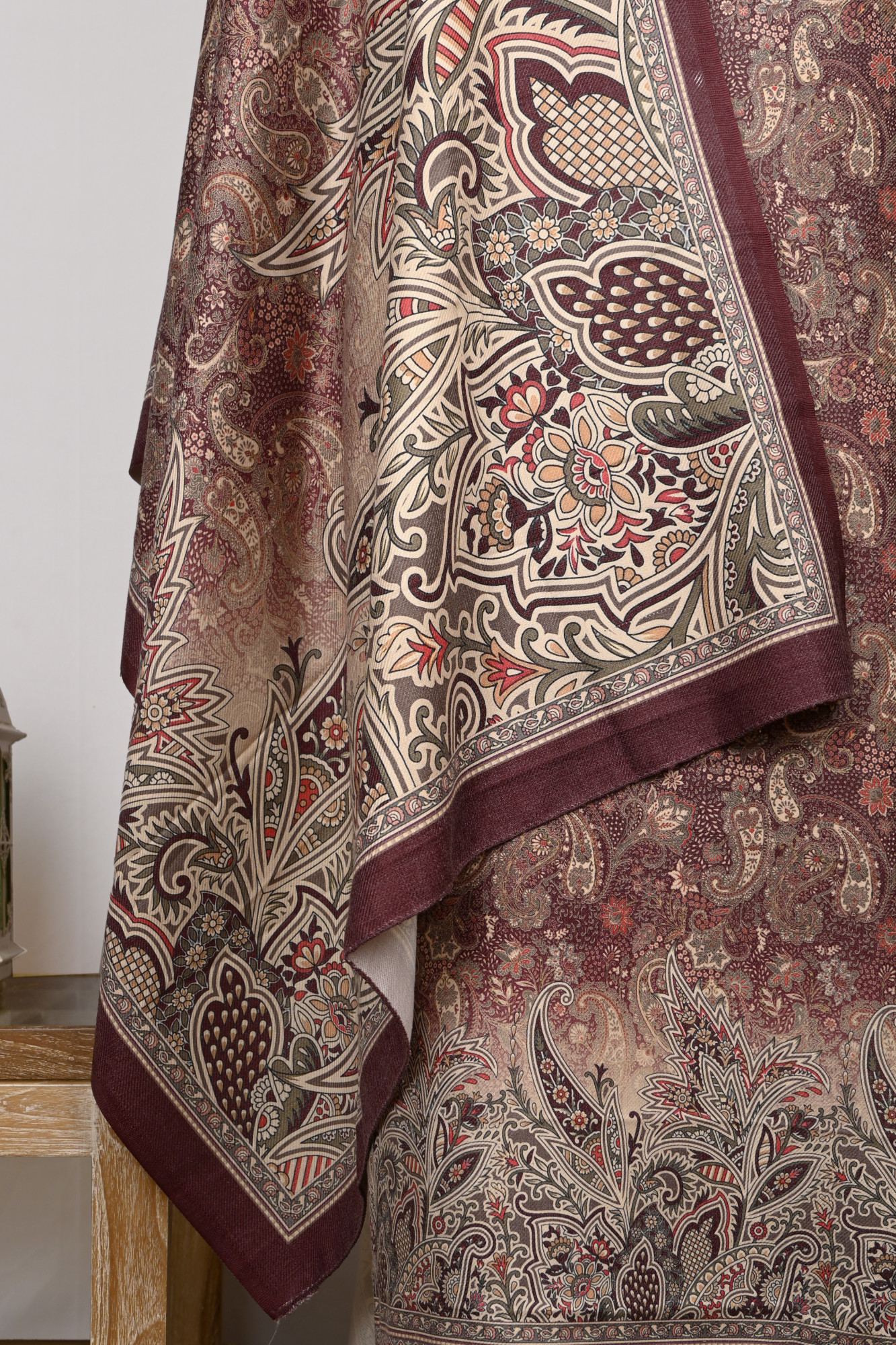 Wine Spun Printed Suit Set with Spun Dupatta - 1000-70341C