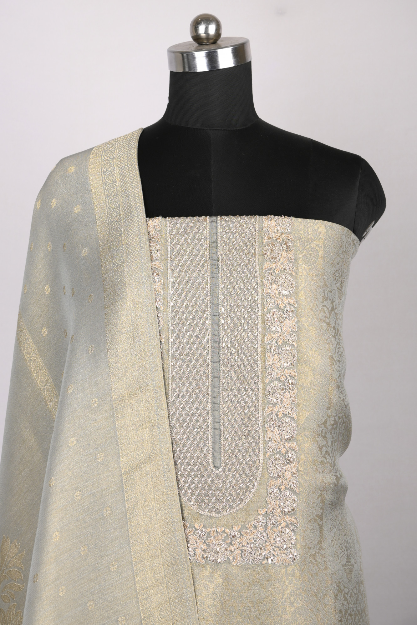 Green Silk Jacquard Suit Set with Beautiful Dupatta - R157-SPR2387C