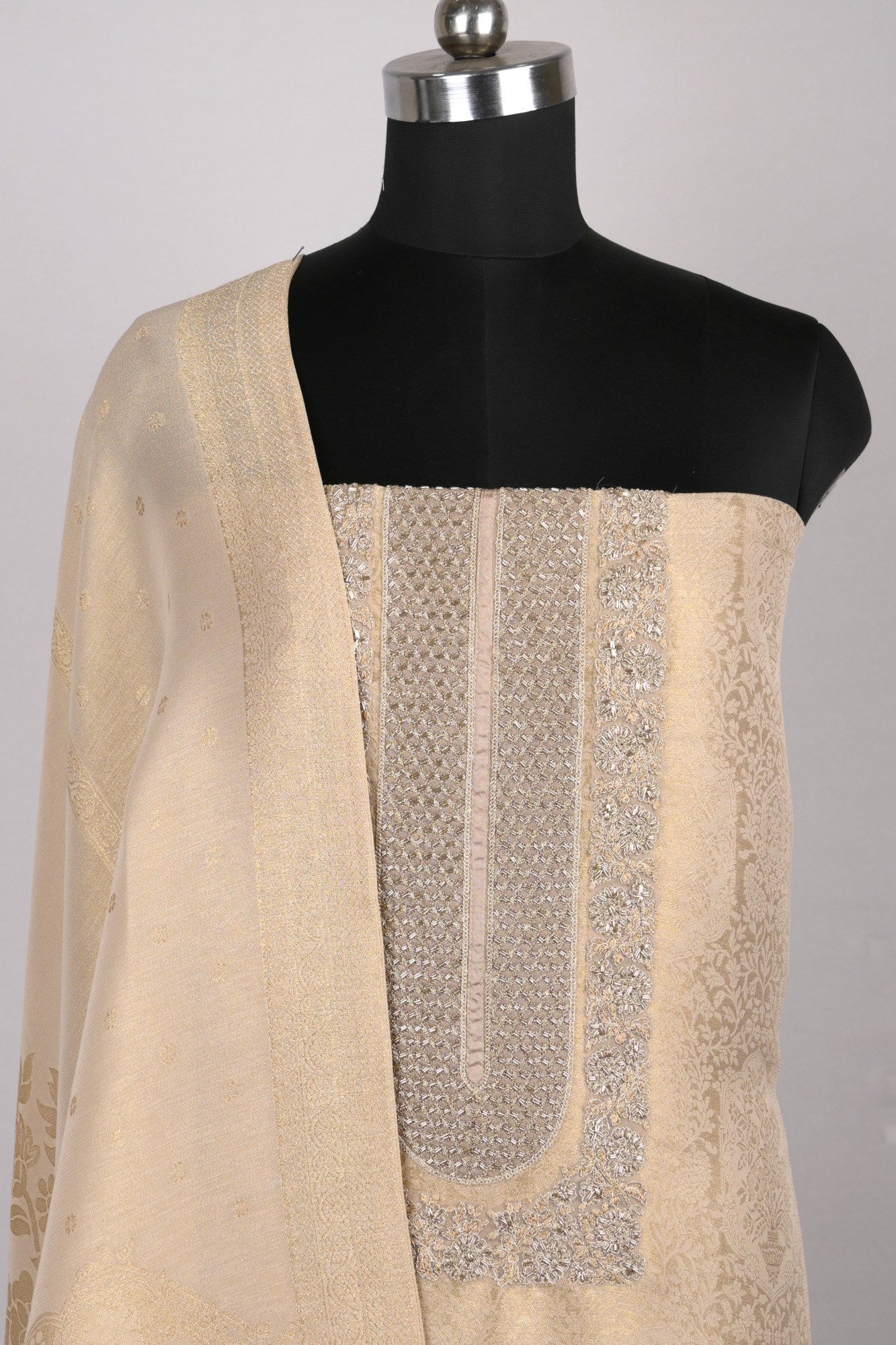 Golden Silk Jacquard Suit Set with Beautiful Dupatta - R157-SPR2387A