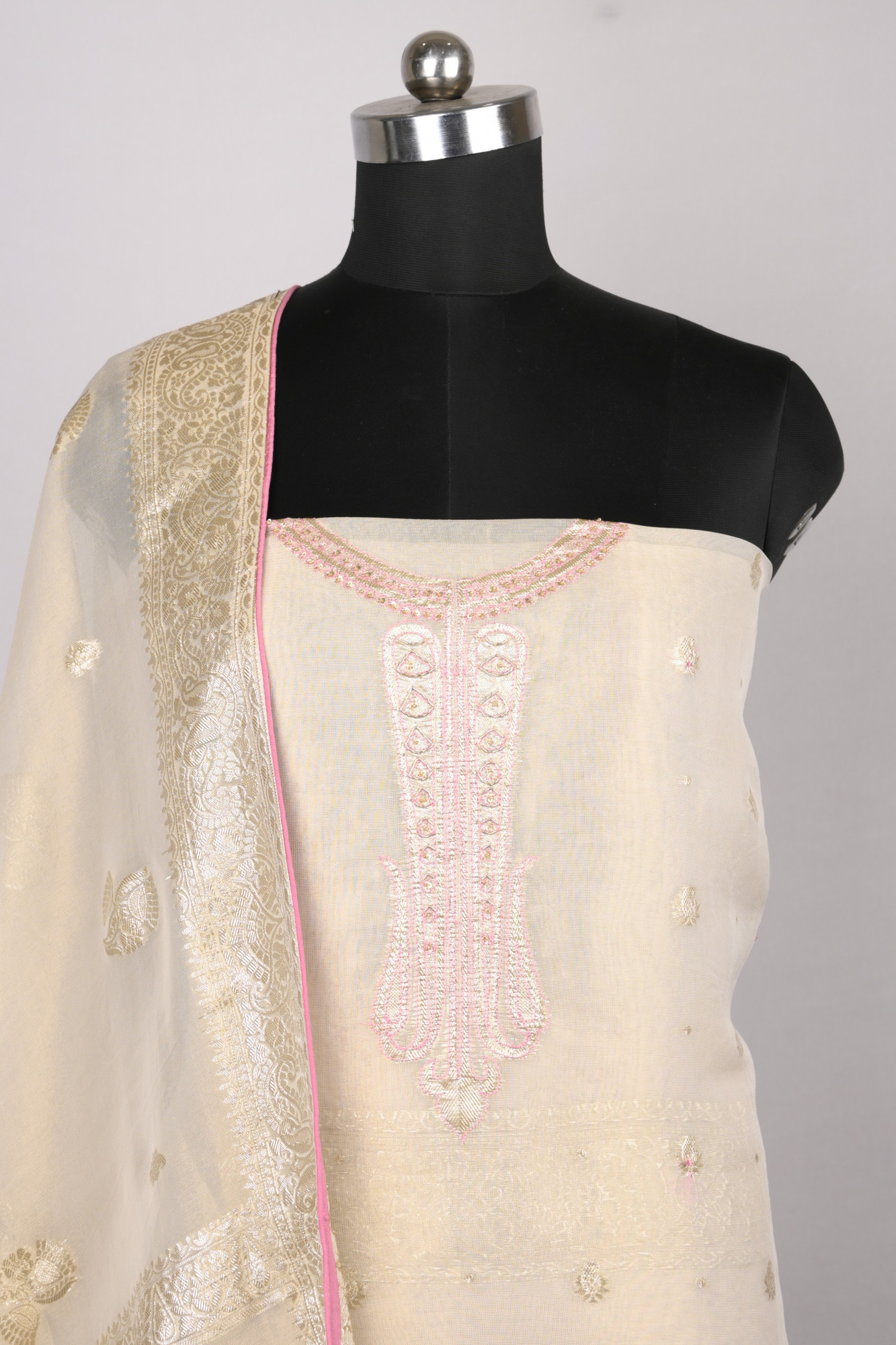 Beige Chanderi Silk Suit Set with Beautiful Dupatta - R157-SPR1779