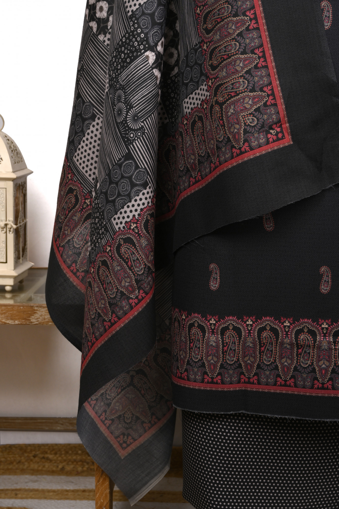 Black Printed Spun Suit Set With Dupatta - 131-1815A