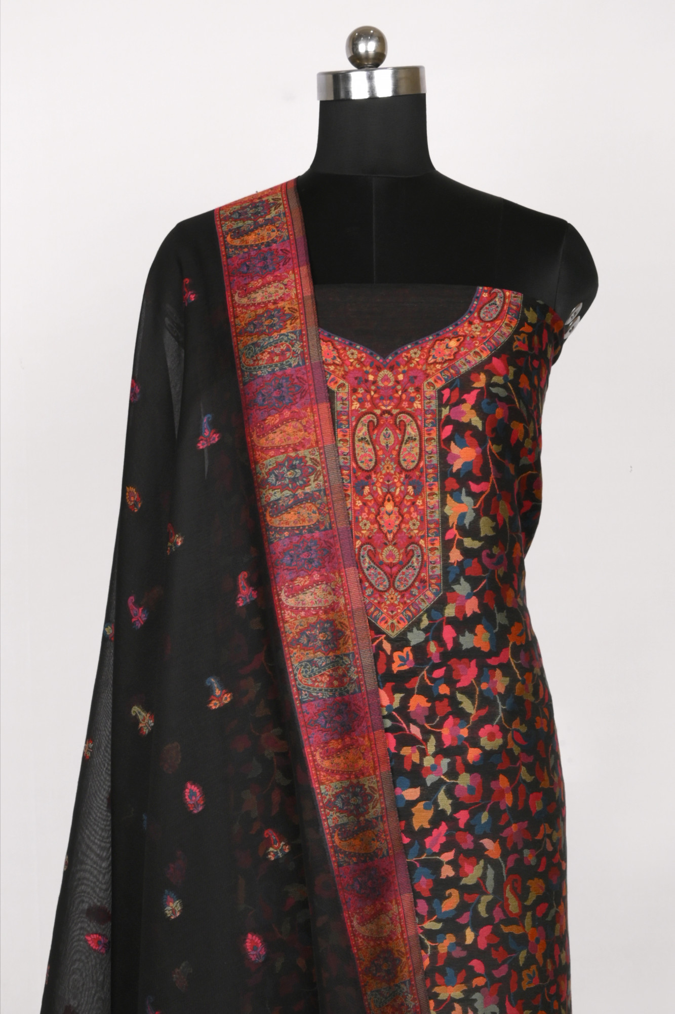 Black Pure Pashmina Suit Set with Pashmina Dupatta - WEPSH103