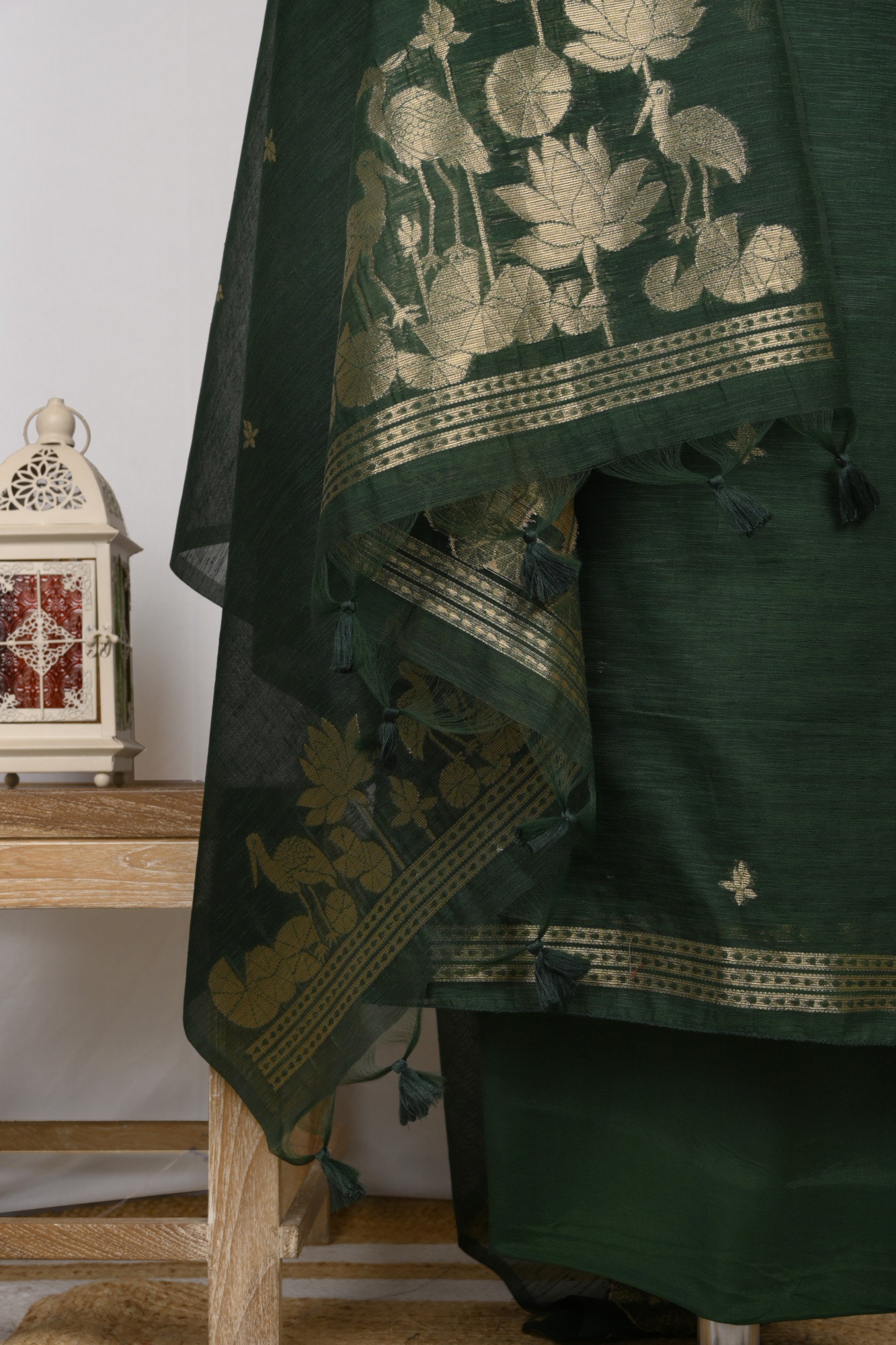 Green Chanderi Silk Suit Set With Zari Weaving - 811-ACVD16