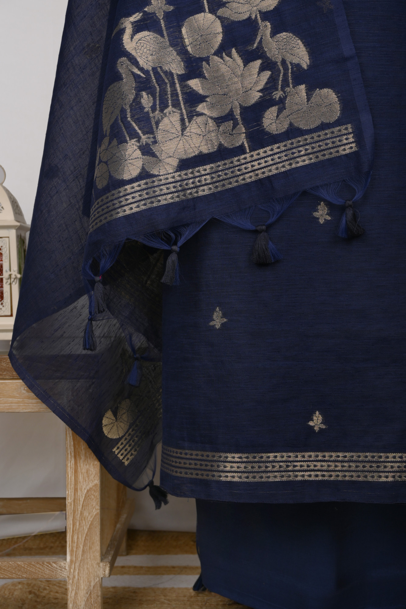 Blue Chanderi Silk Suit Set With Zari Weaving - 811-ACVD16A