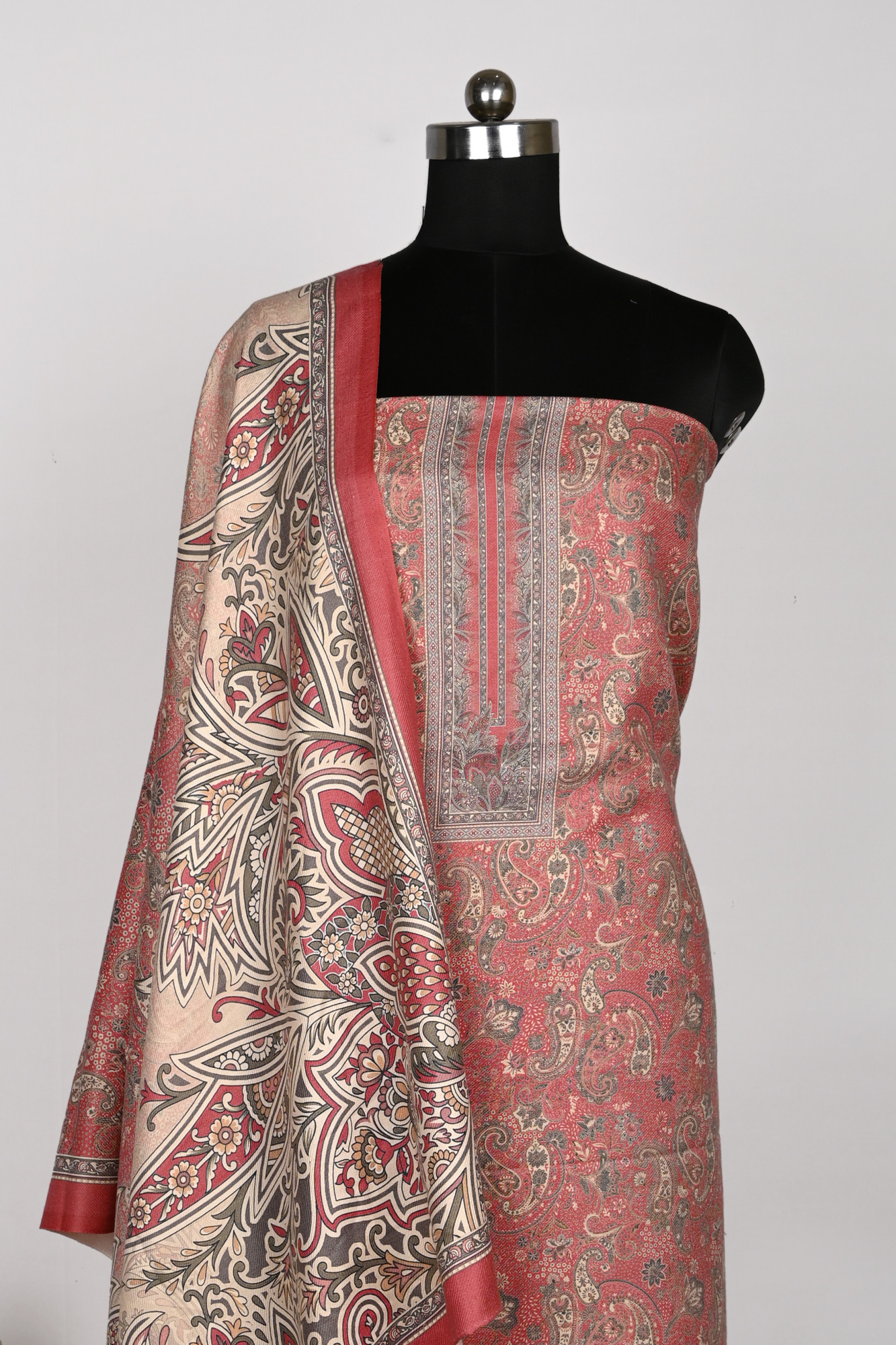 Pink Spun Printed Suit Set with Spun Dupatta - 1000-70341