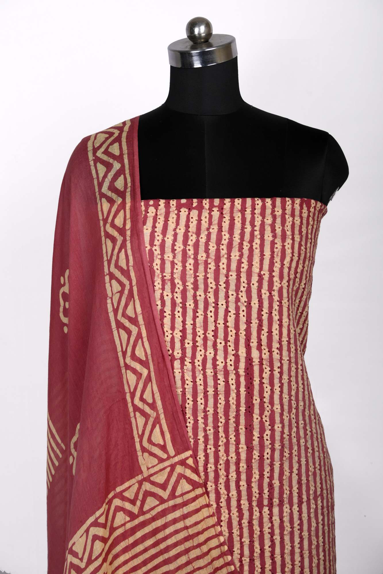 Mauve cotton Suit Set with Beautiful Dupatta - 983-6047-1A