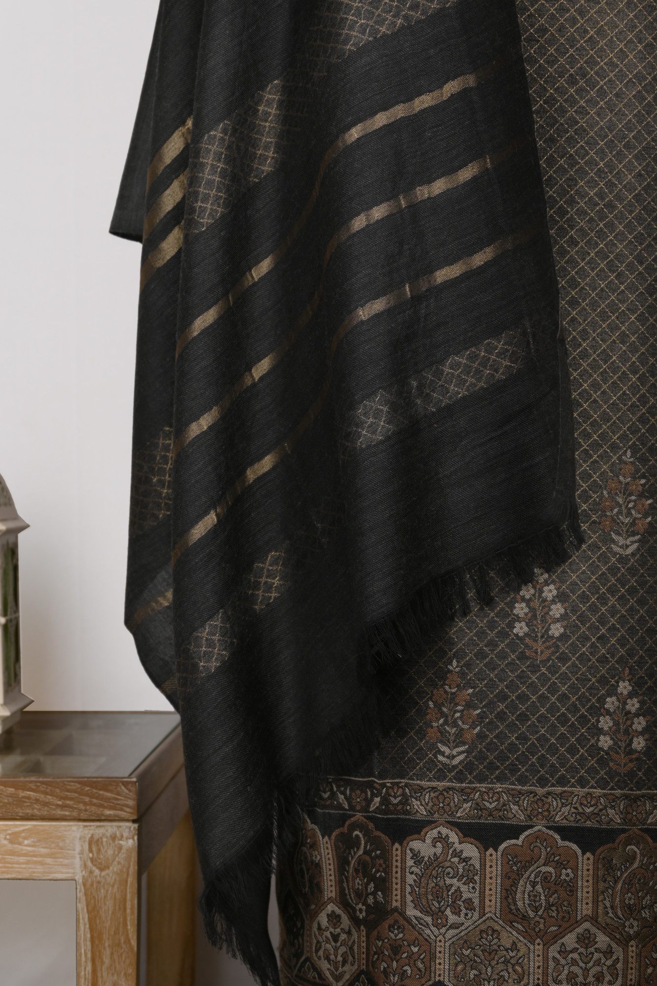 Black Pashmina Suit set with Pashmina Dupatta - PASH1404