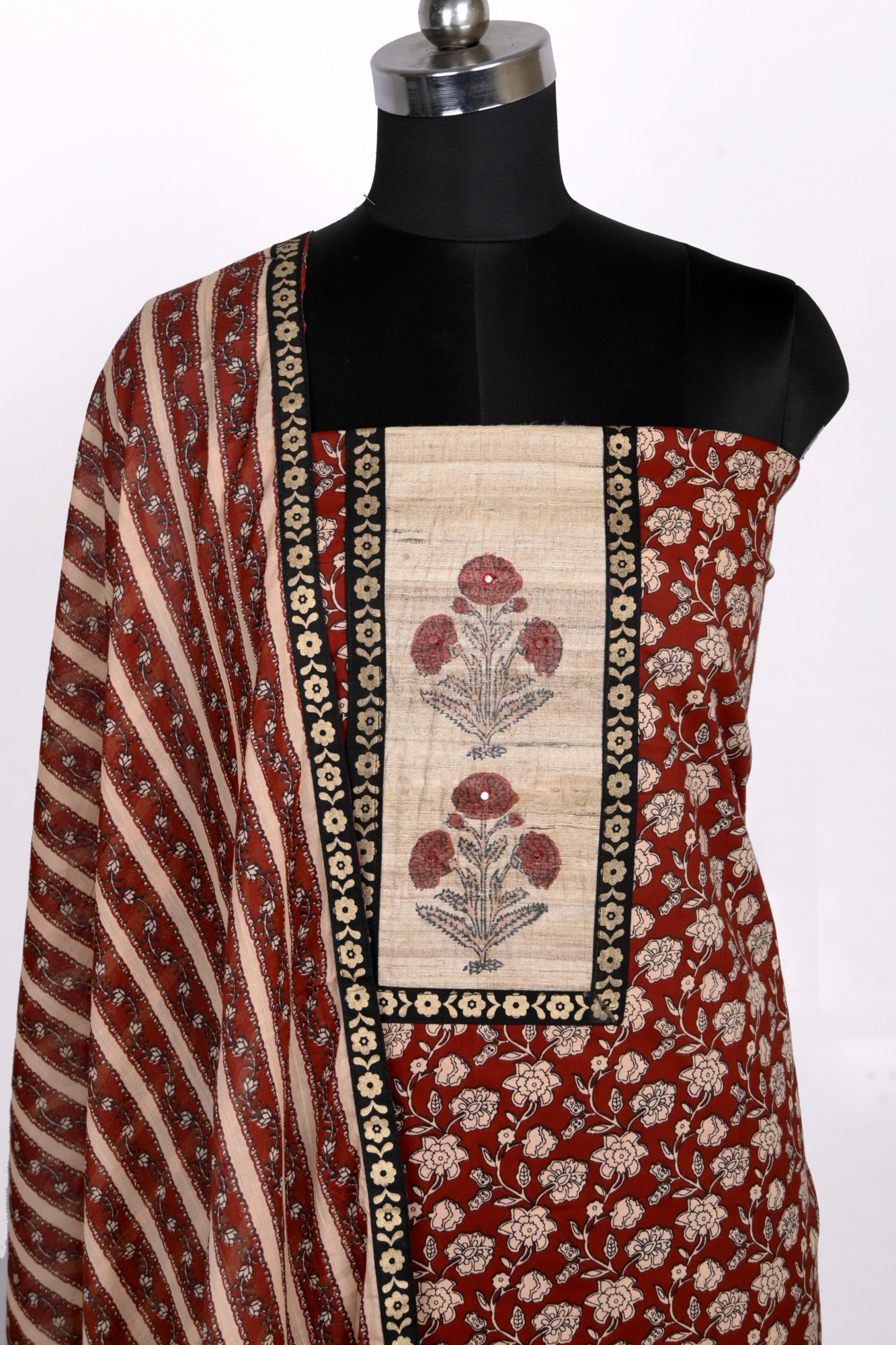 Maroon cotton Suit Set with Beautiful Dupatta - 1019-FS1699-1A