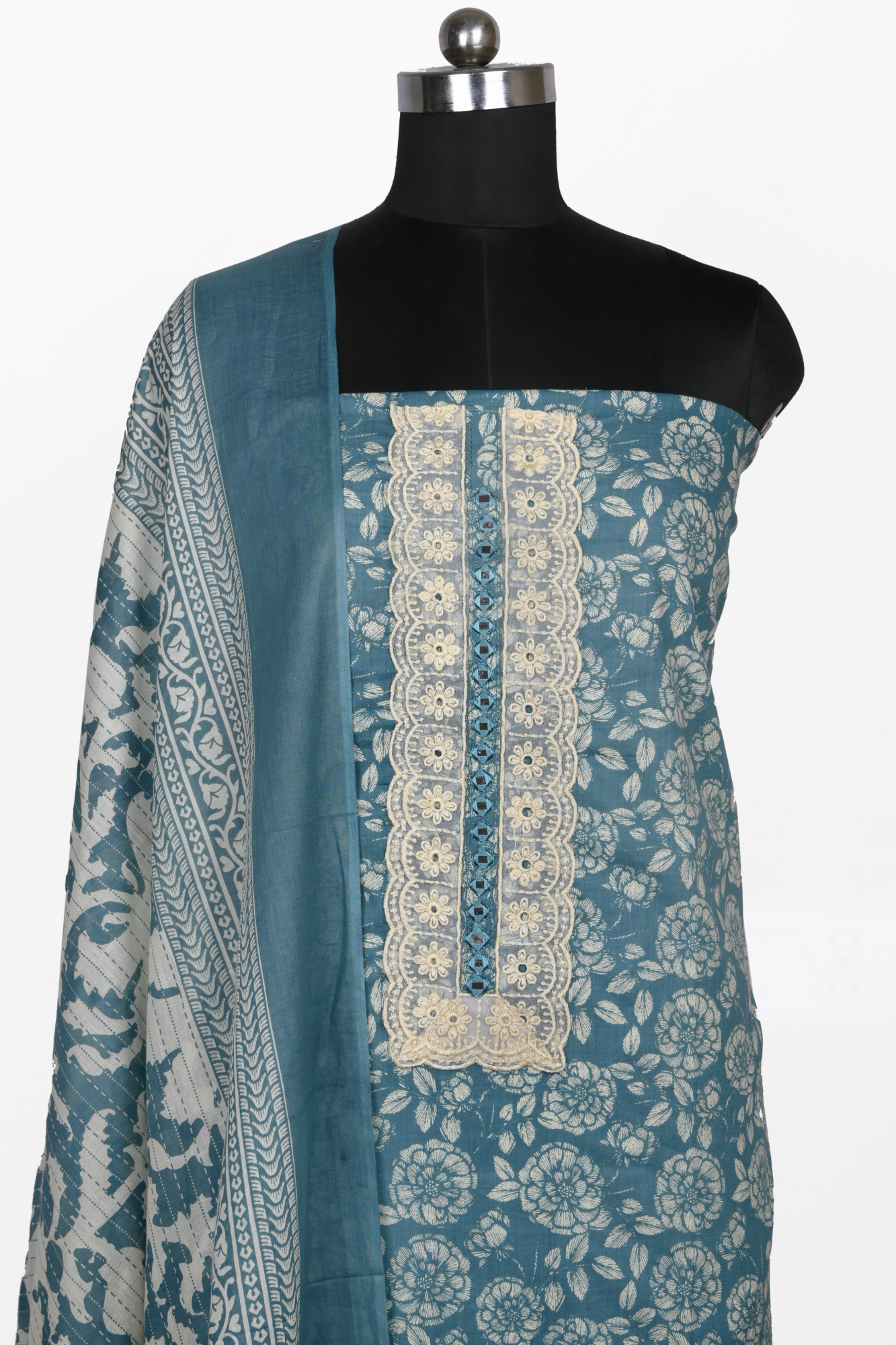 Blue cotton Suit Set with Beautiful Dupatta - 983-5191B