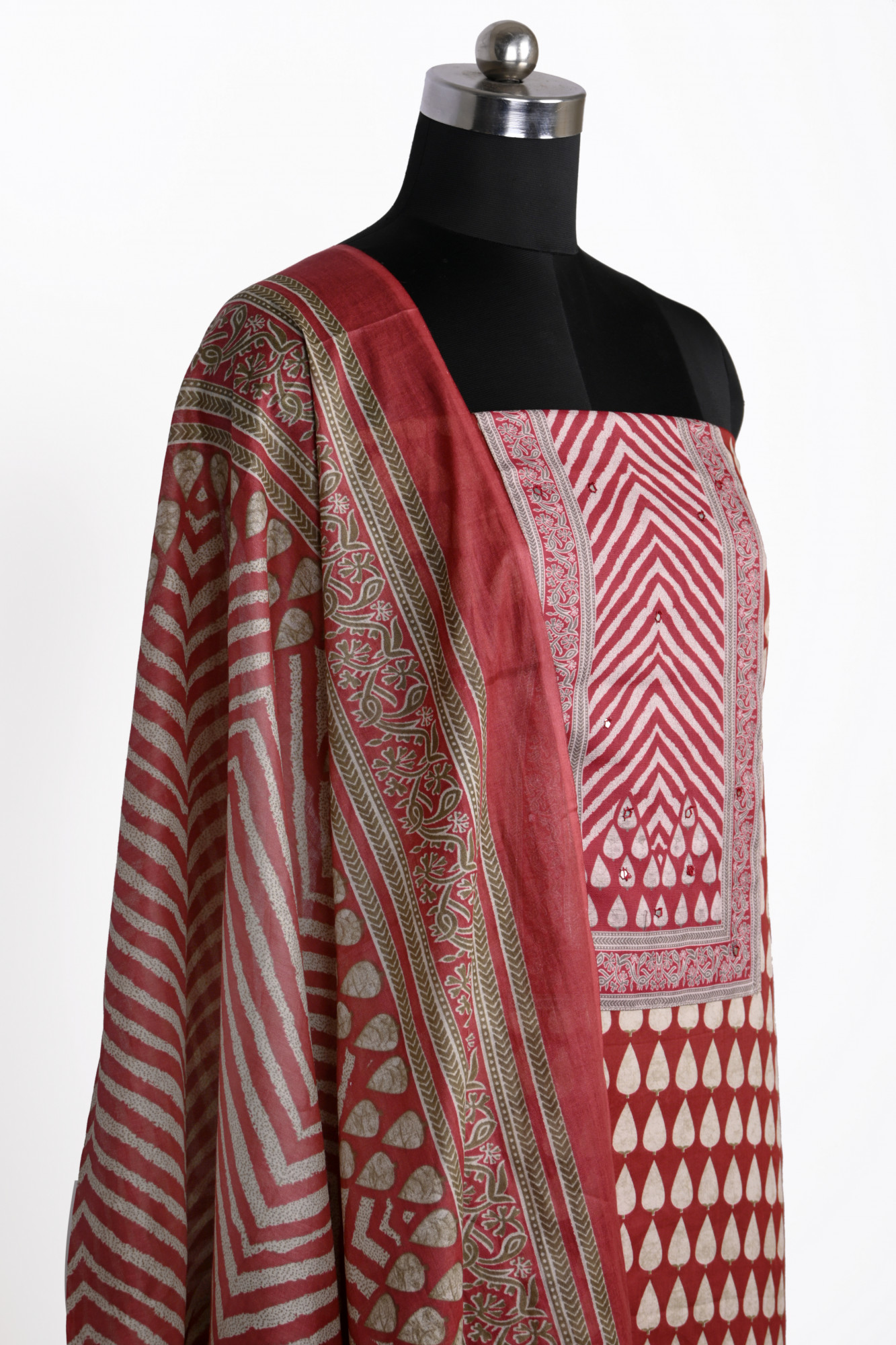 Maroon cotton Suit Set with Cotton Dupatta - 983-4984C