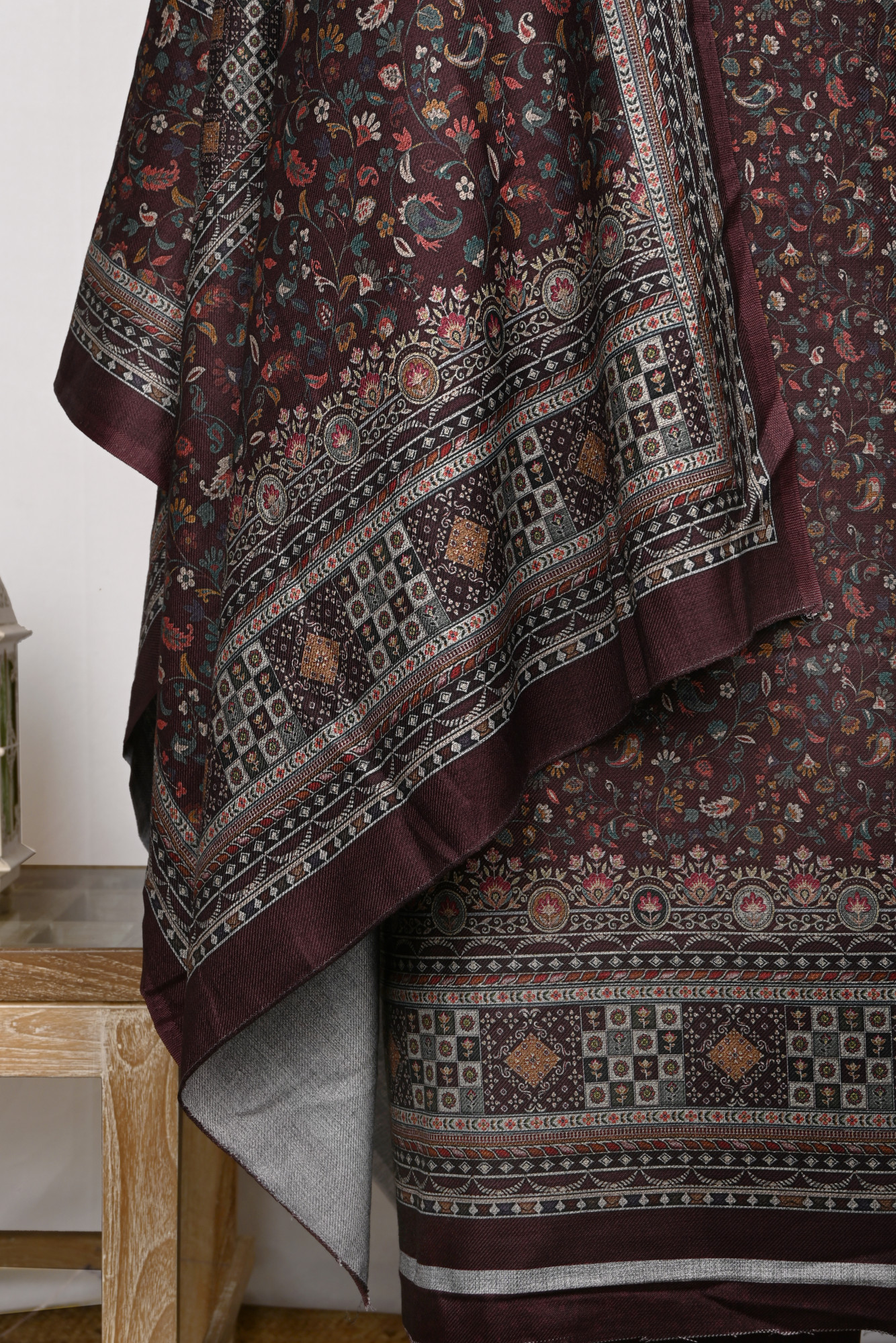 Wine Spun Printed Suit Set with Spun Dupatta - 1000-70372B