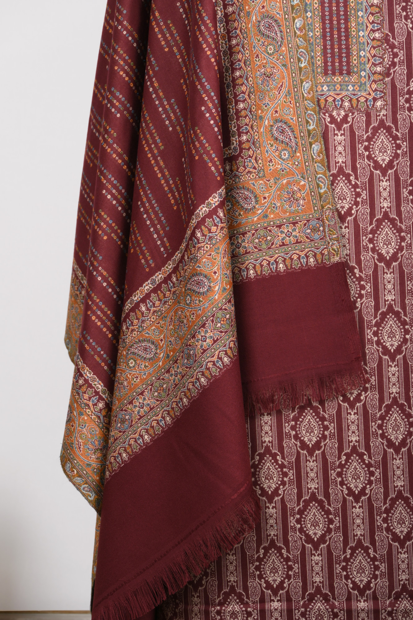 Wine Printed Pashmina Suit Set With Dupatta - 1000-0487