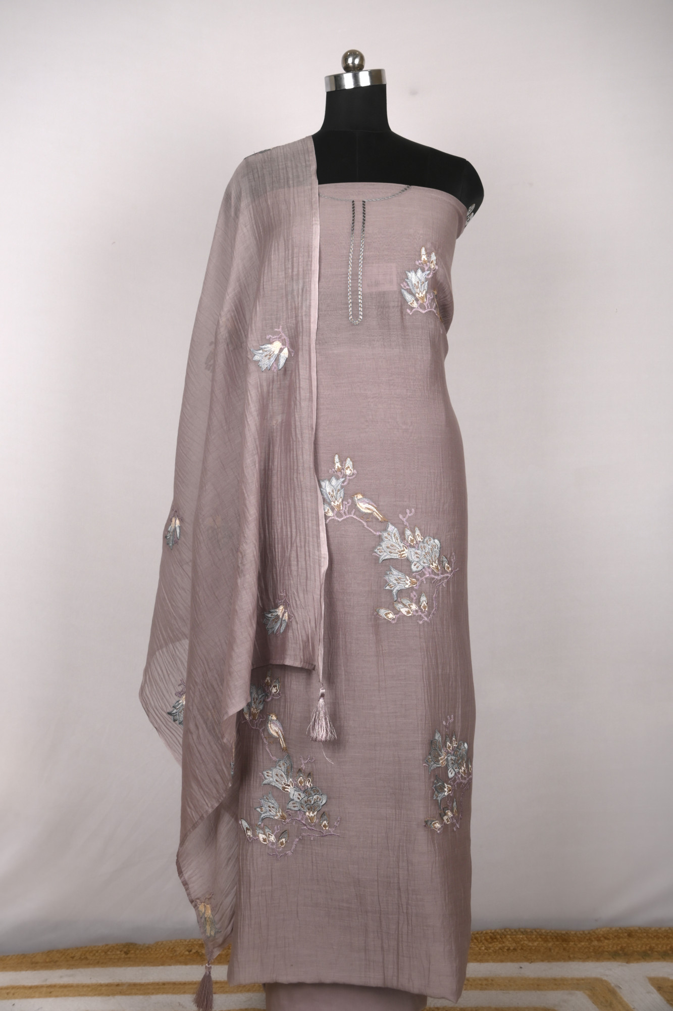 Mauve Mul Cotton Beautiful Suit Set with Dupatta - 996-MCHEMB1107A