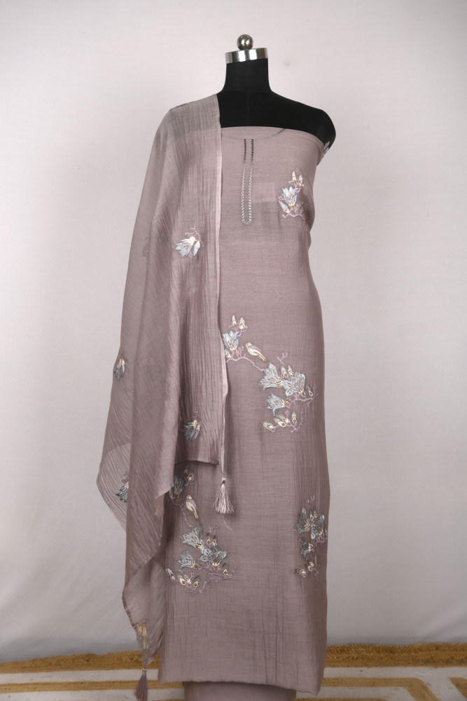 Image of Mauve Mul Cotton Beautiful Suit Set with Dupatta - 996-MCHEMB1107A
