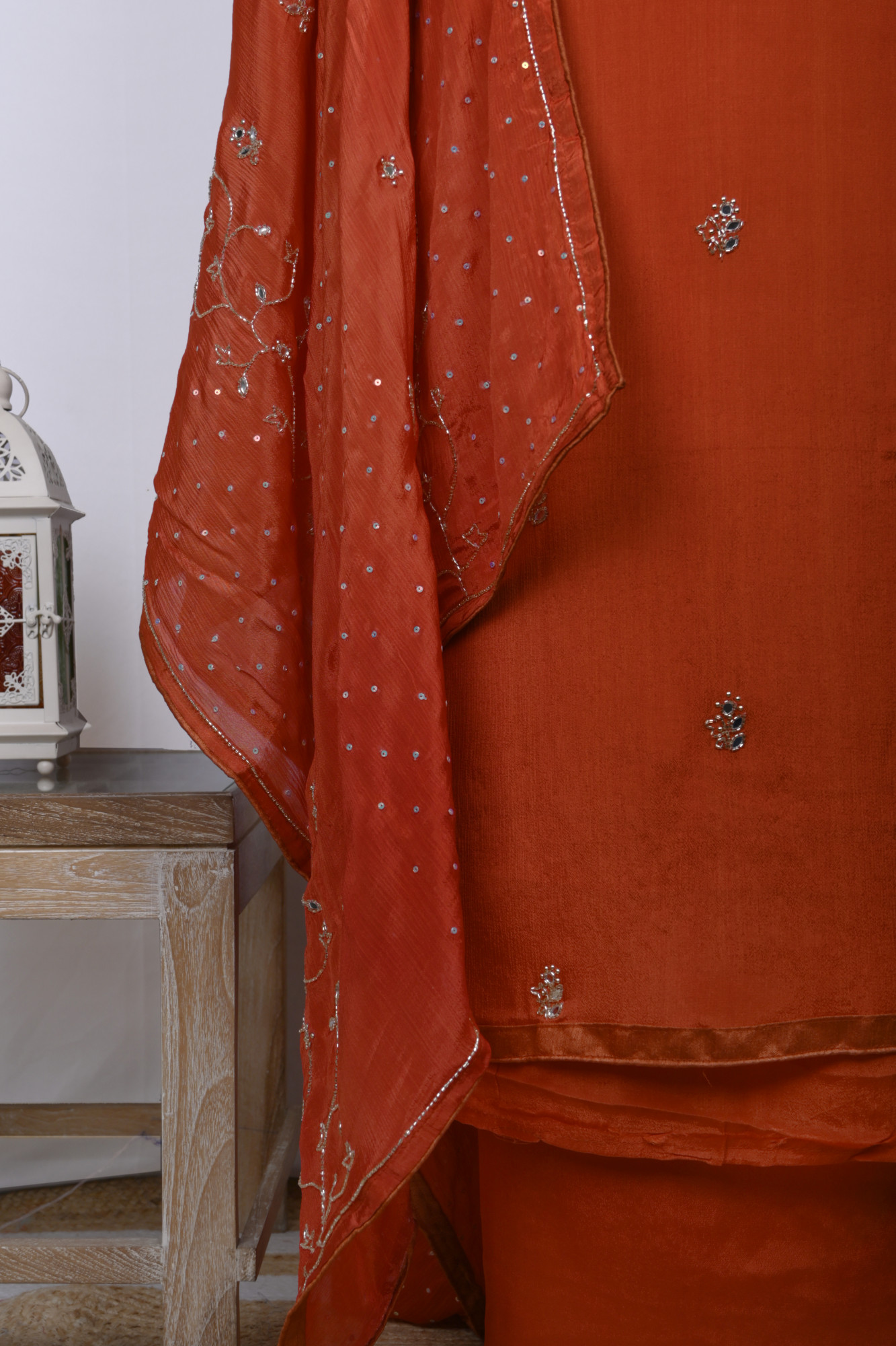 Rust Chinon Suit set with Chinon dupatta - 131-RR3930A