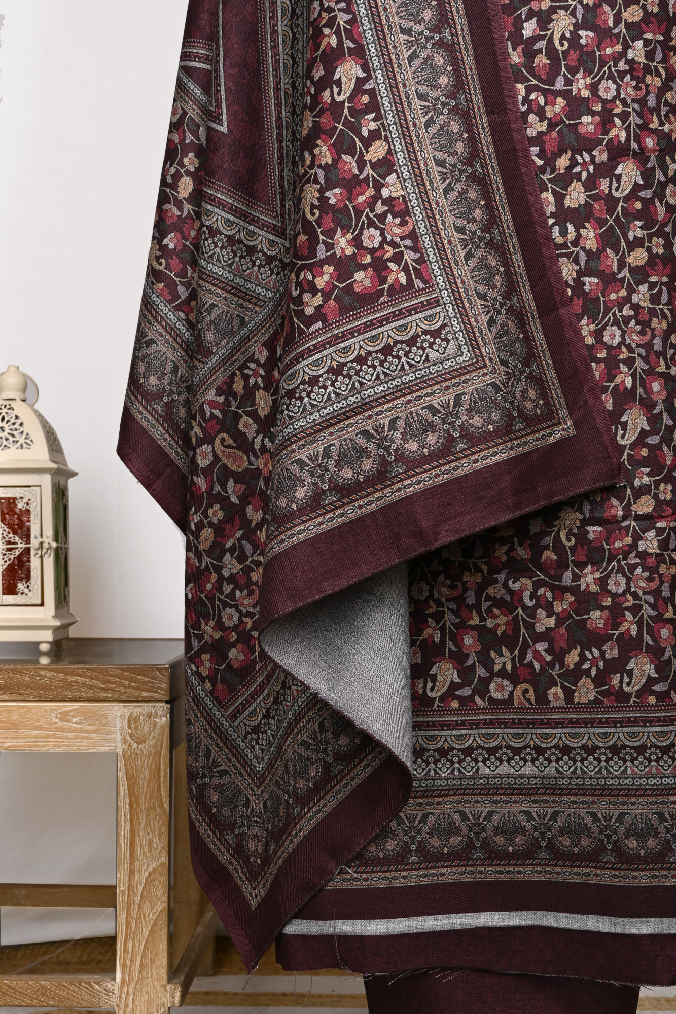 Wine Spun Printed Suit Set with Spun Dupatta - 1000-70373B