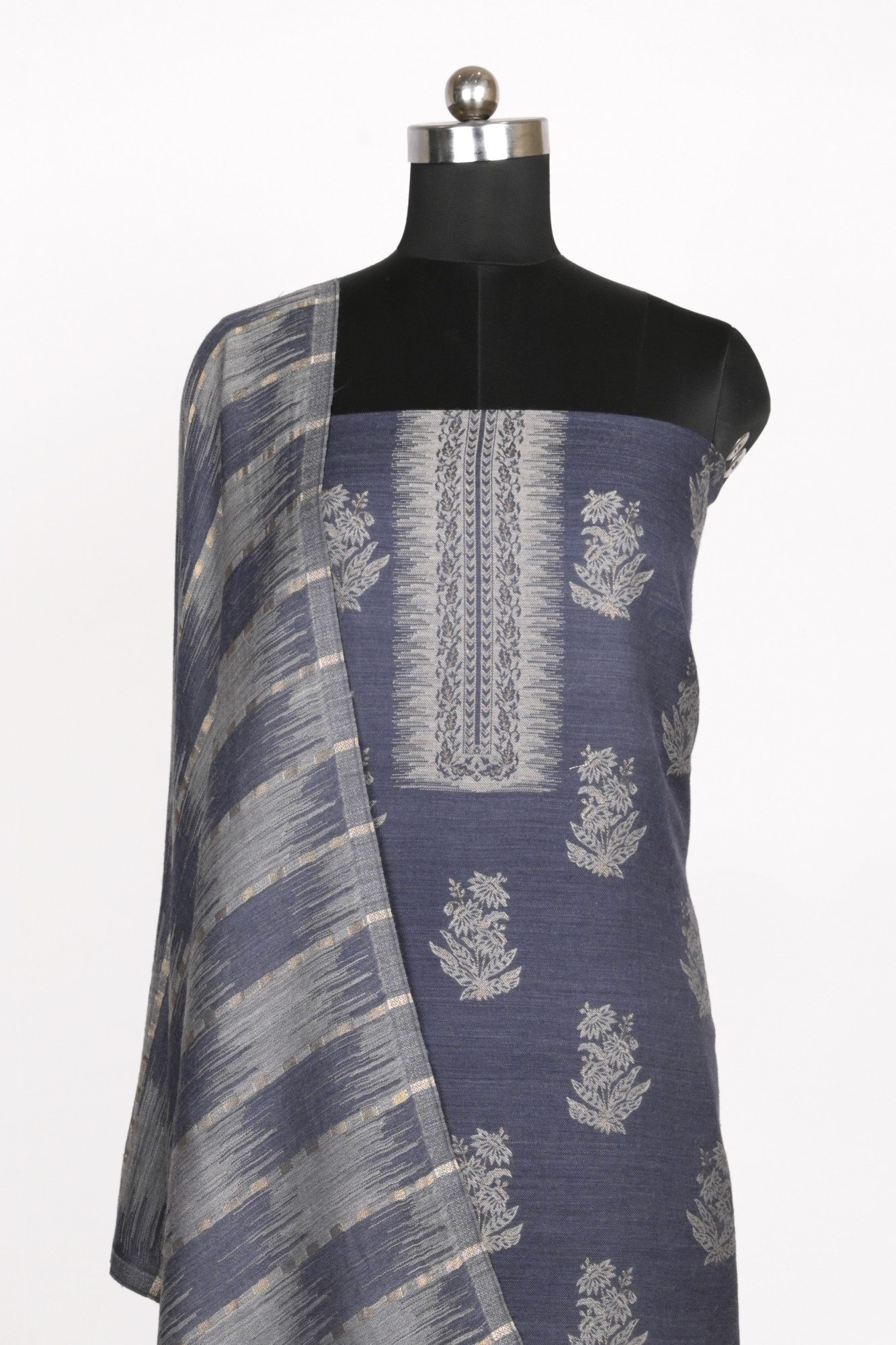 Grey Pashmina Suit Set with Pashmina Dupatta - PASH1403A