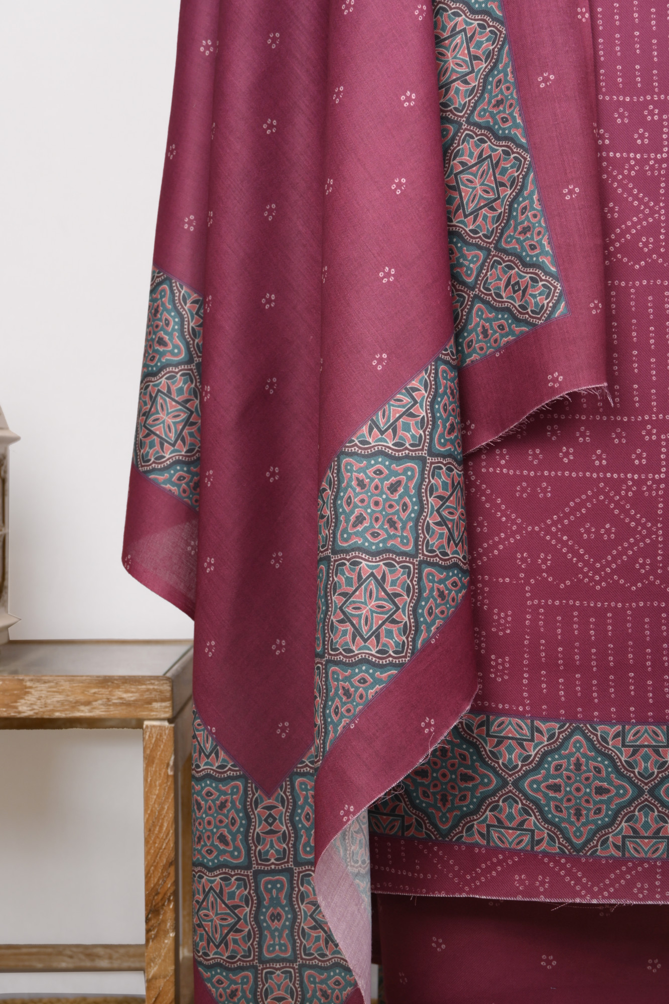 Maroon Printed Spun Suit Set With Spun Dupatta - 131-1846B