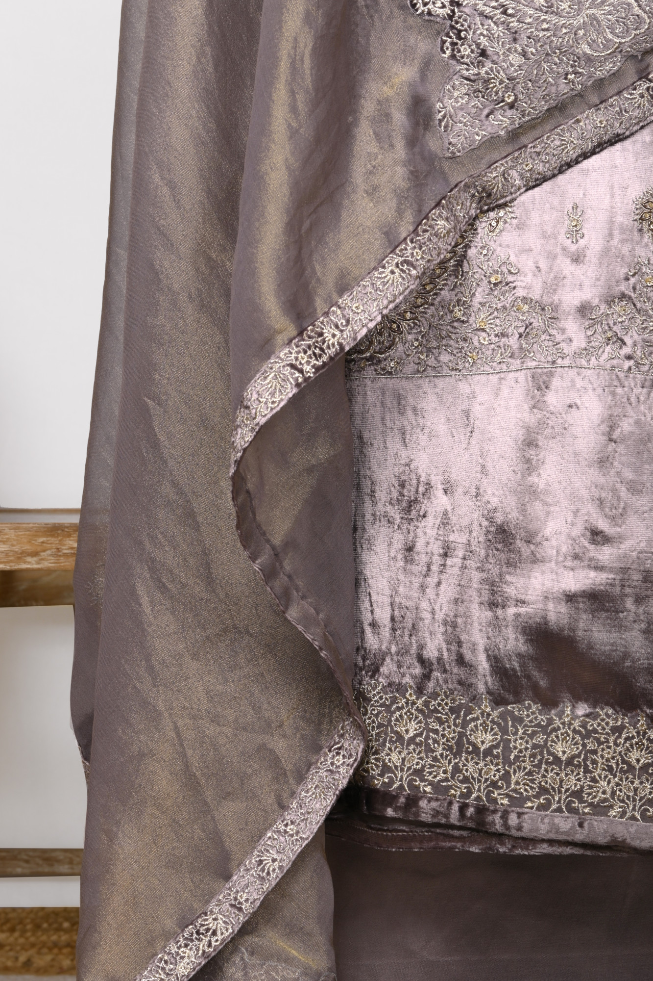 Purple Velvet Suit Set with Beautiful Shimmer Dupatta - NAY2061C