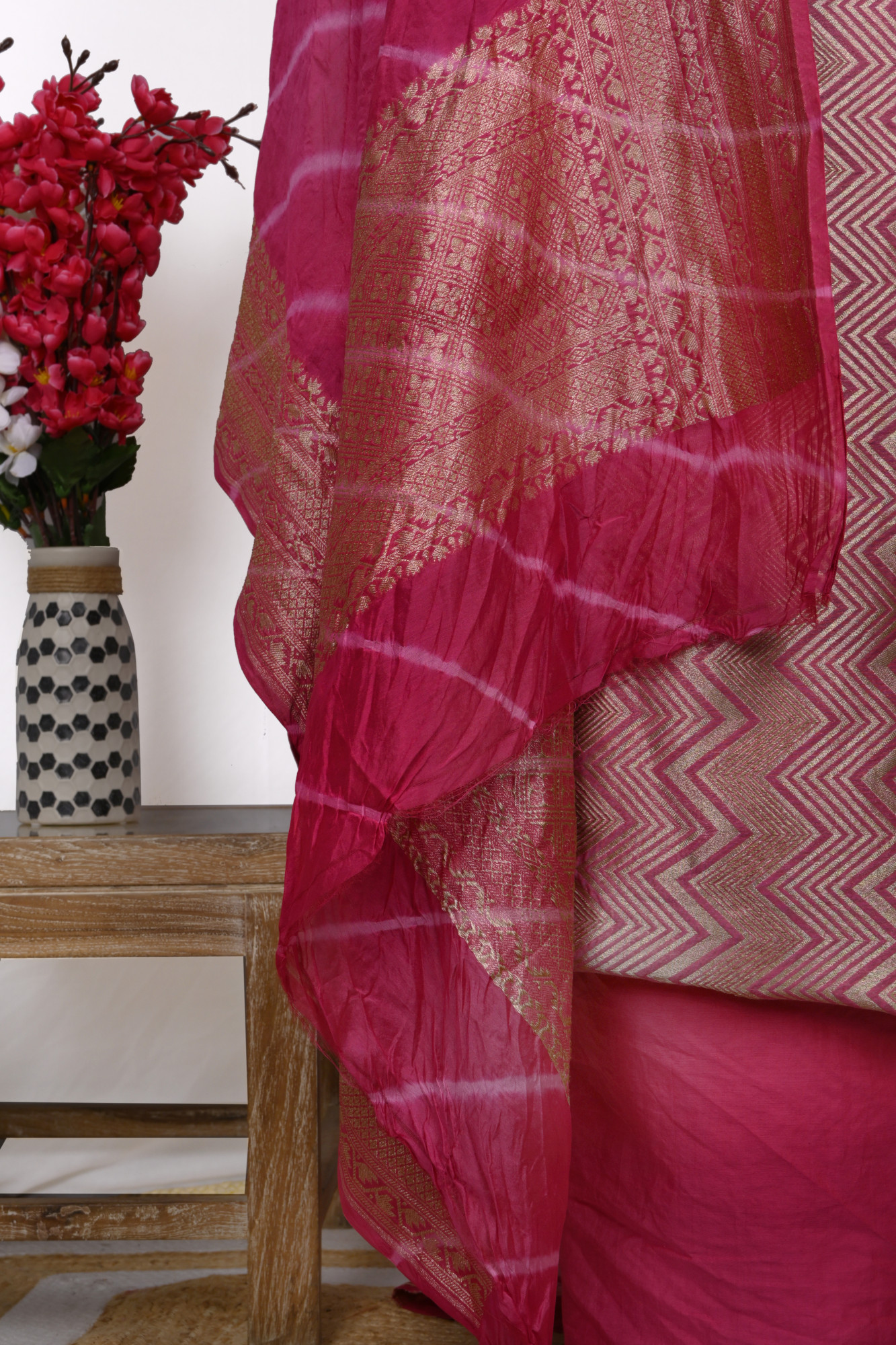 Pink Brocade Suit Set with Chanderi brocade Dupatta - 933-11634B