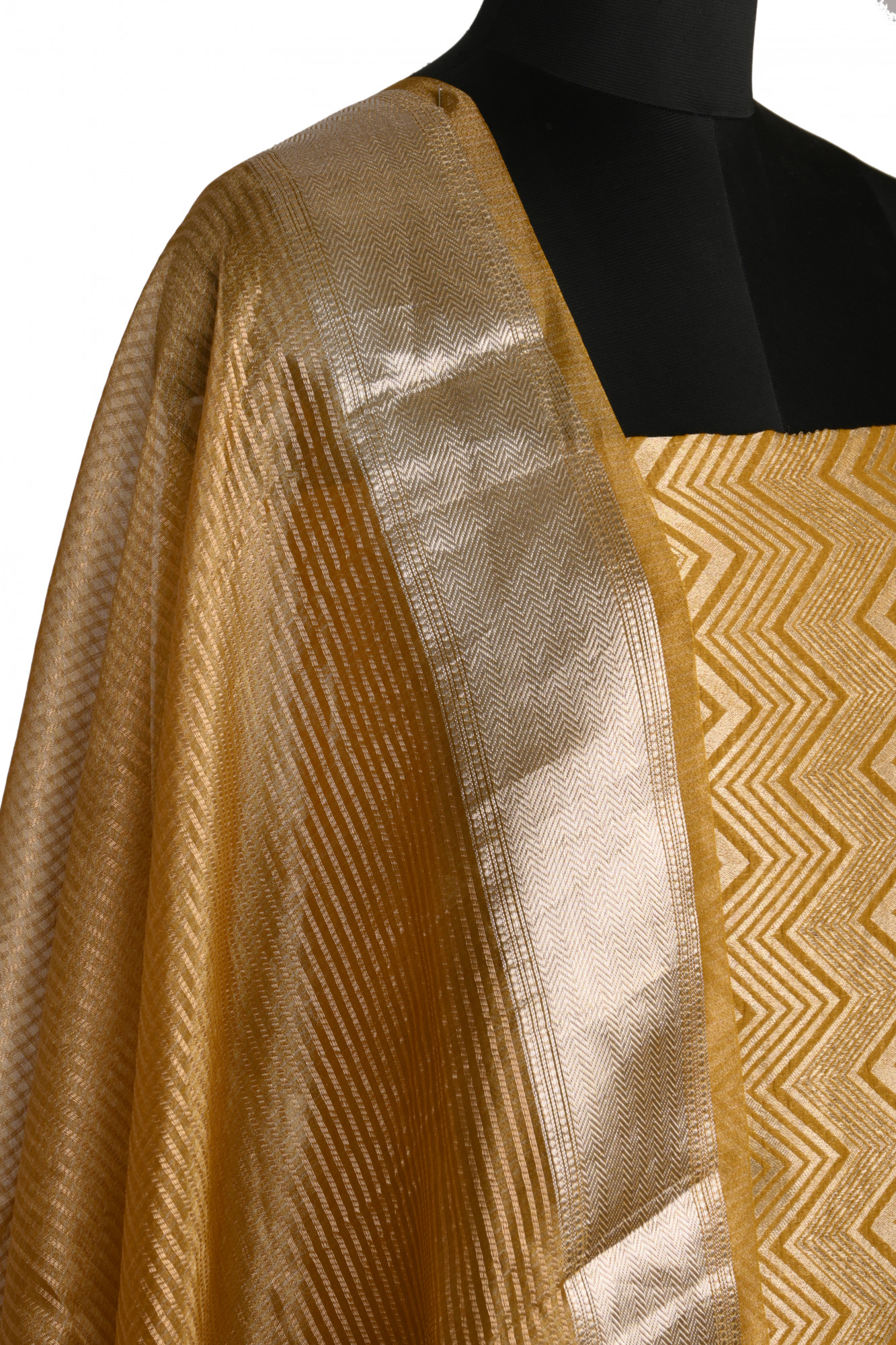 Mustard Brocade Suit Set with Chanderi brocade Dupatta - 933-11728C