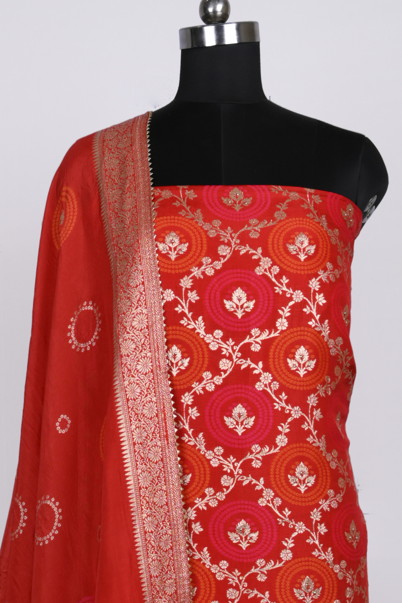 Red Chanderi silk Suit Set with Shimmer Dupatta - 639-PFJ4963