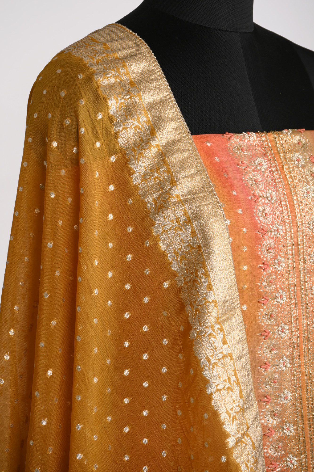 Orange Muslin Suit Set with Muslin Dupatta - 639-MFJ53225