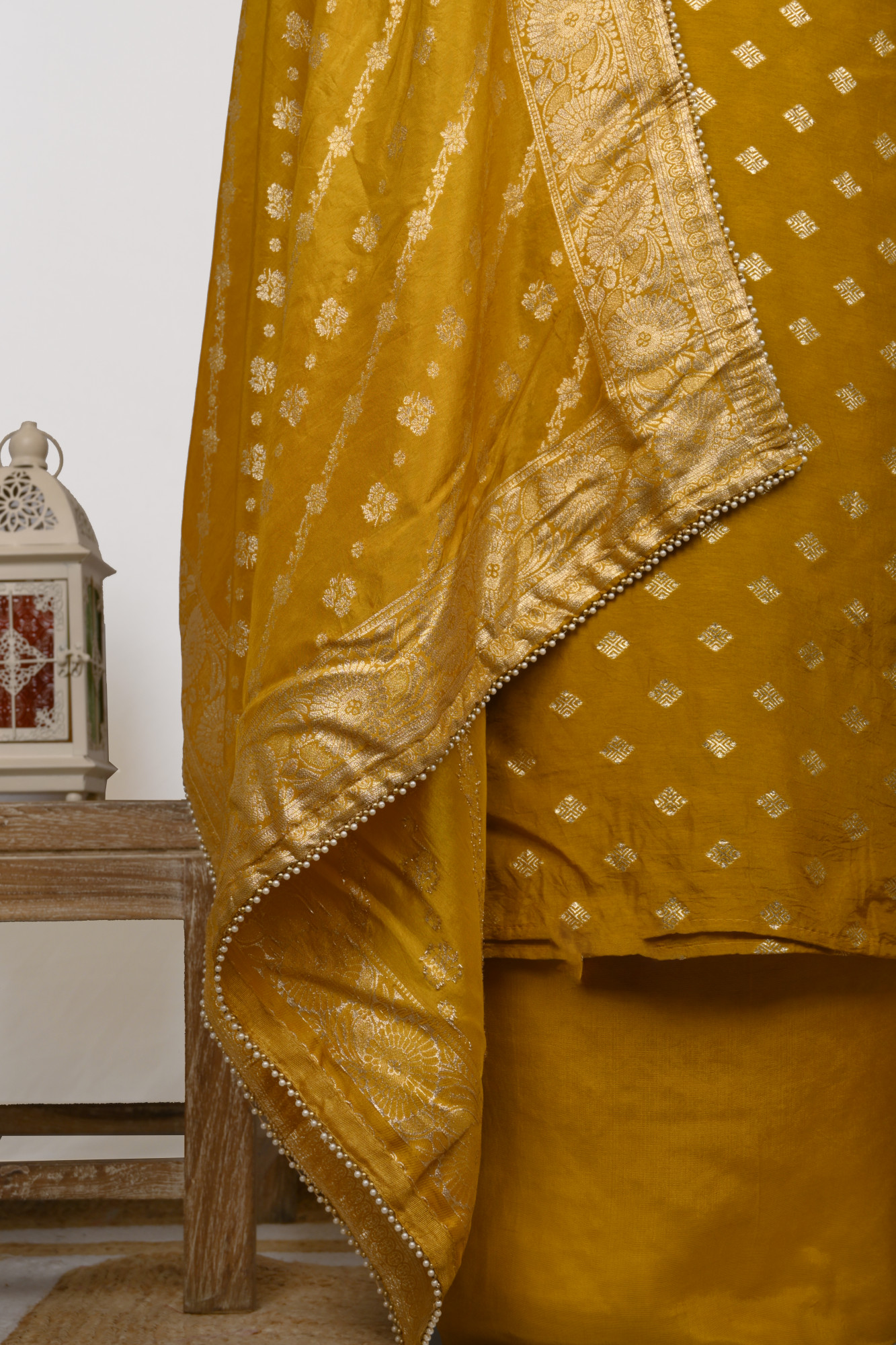 Yellow Muslin Suit Set with Chanderi Dupatta - 639-JFJ987