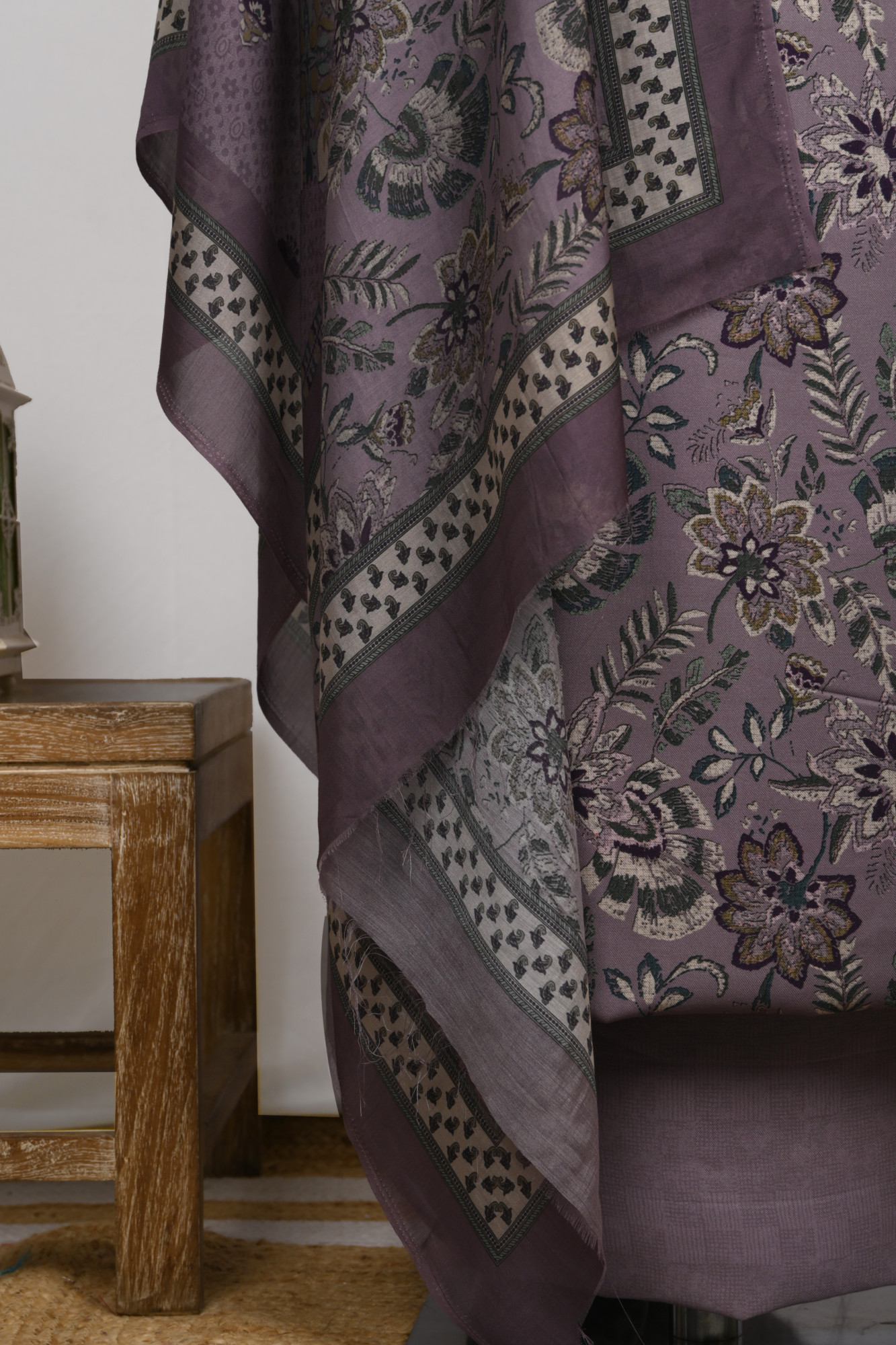 Mauve Spun Suit Set with Muslin Dupatta - 131-7851A