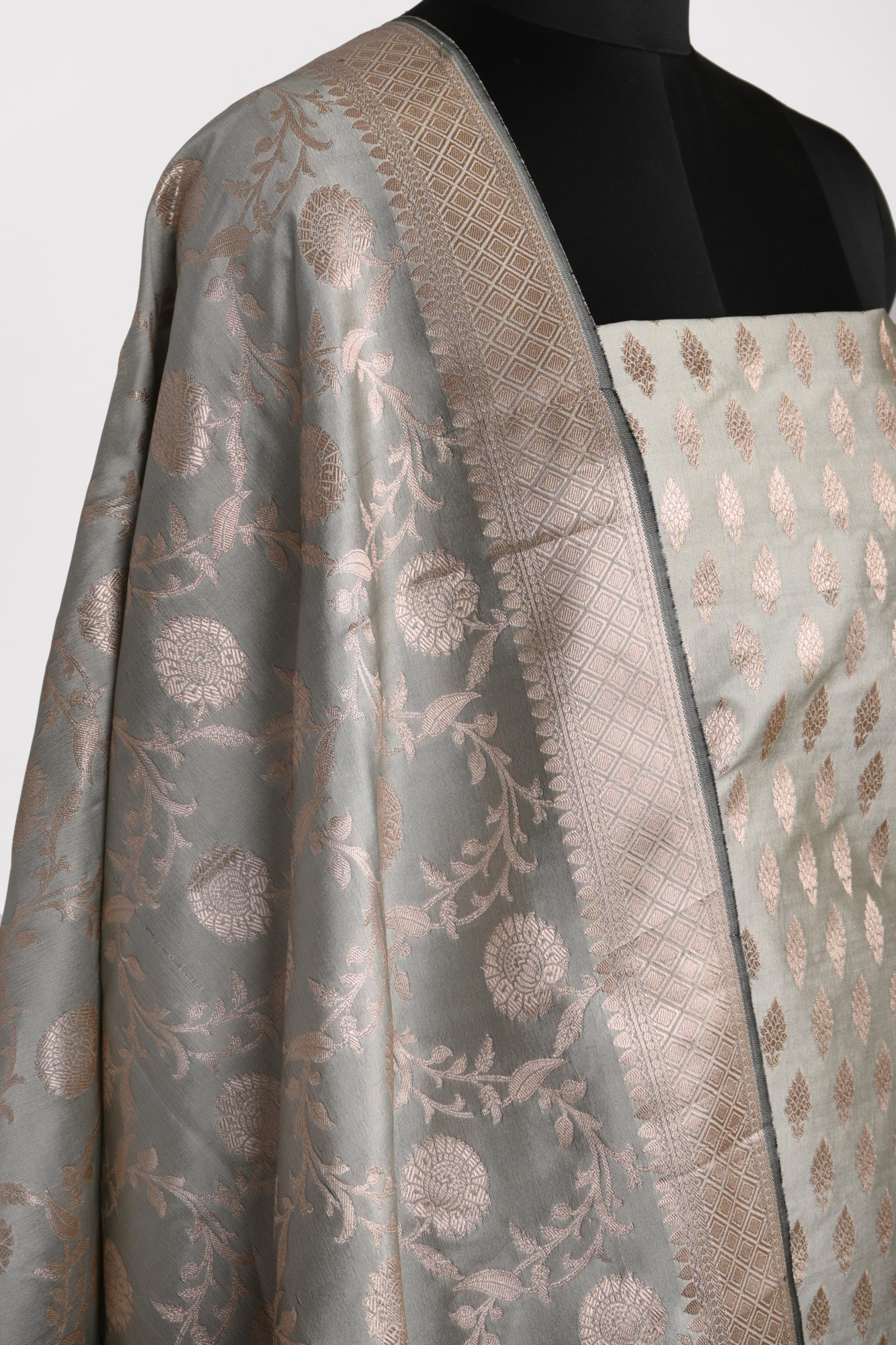 Grey Cotton Satin Suit Set with Beautiful Dupatta - 1021-JNF-6E