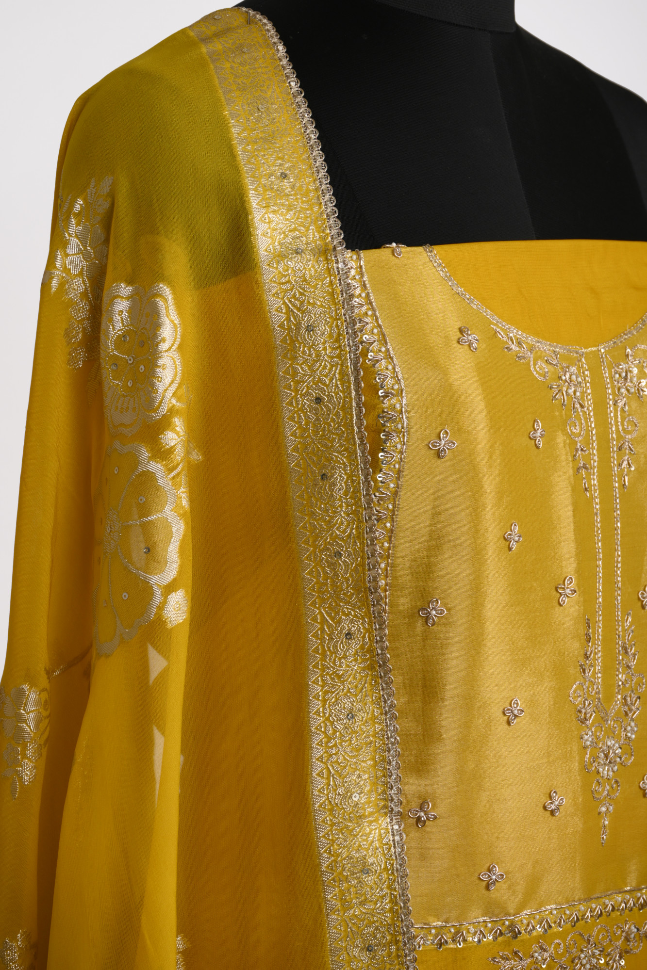 Yellow Organza Suit Set with Organza Dupatta - 131-GD633A