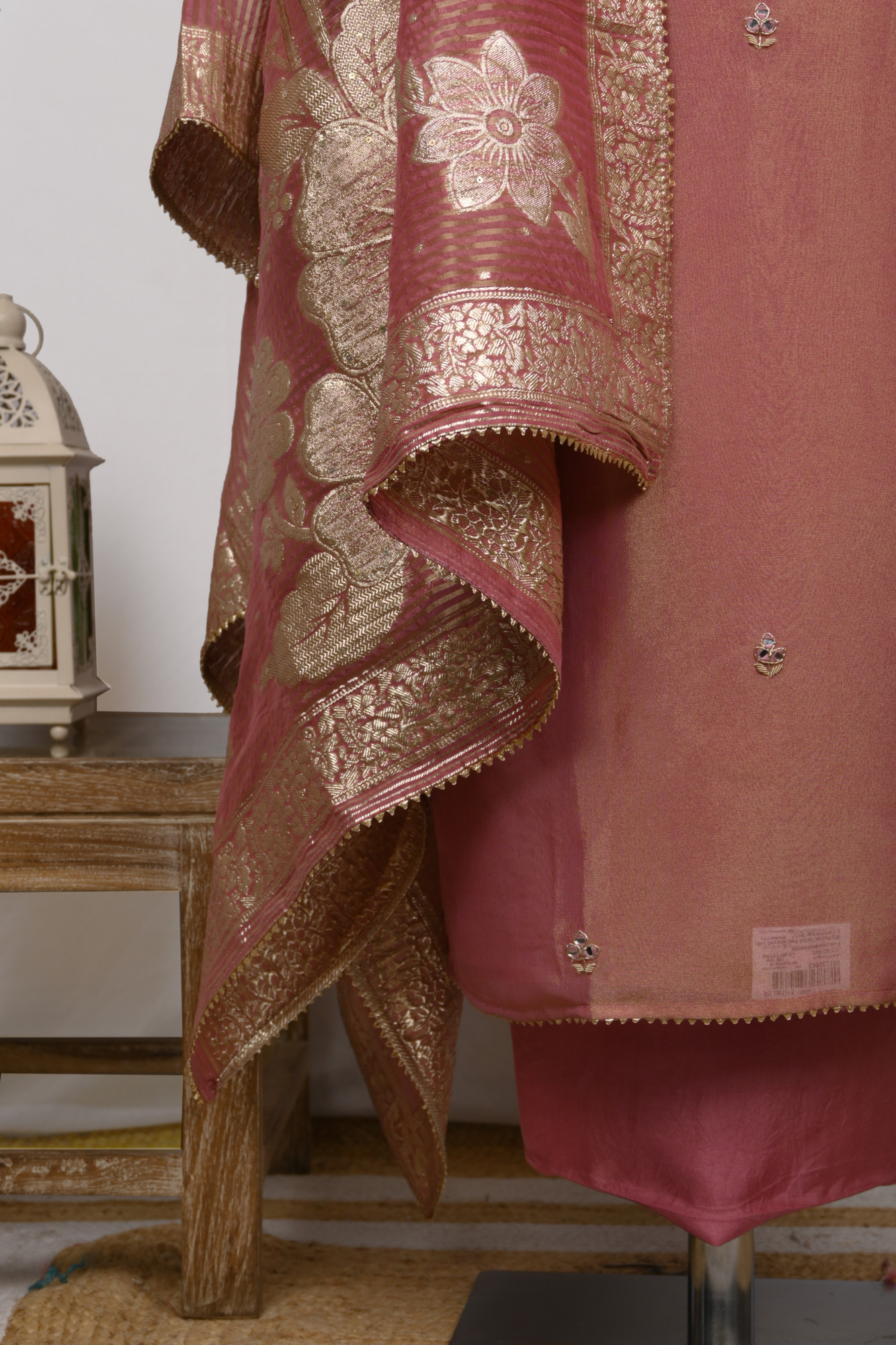 Pink Shimmer Suit Set with Chanderi Silk Dupatta - 131-GD142C