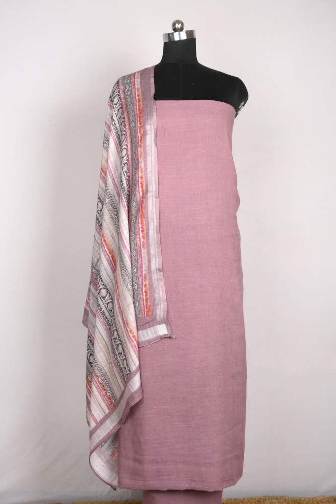 Image of Purple Linen Beautiful Suit Set with Dupatta - 996-CTLN1111-3A