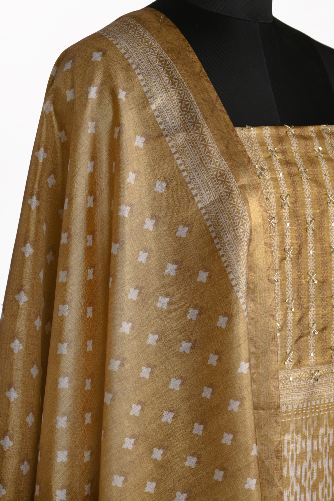 Mehndi Tassar silk Suit set with Tassar Dupatta - 220-9072A