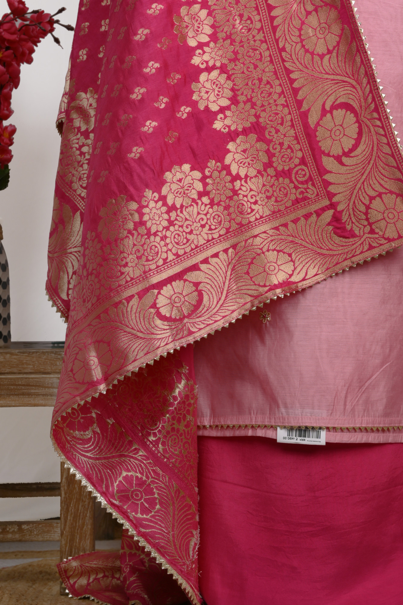 Pink Chanderi Suit with Rani Dupatta Potli and Jutti - 912-KAR96075
