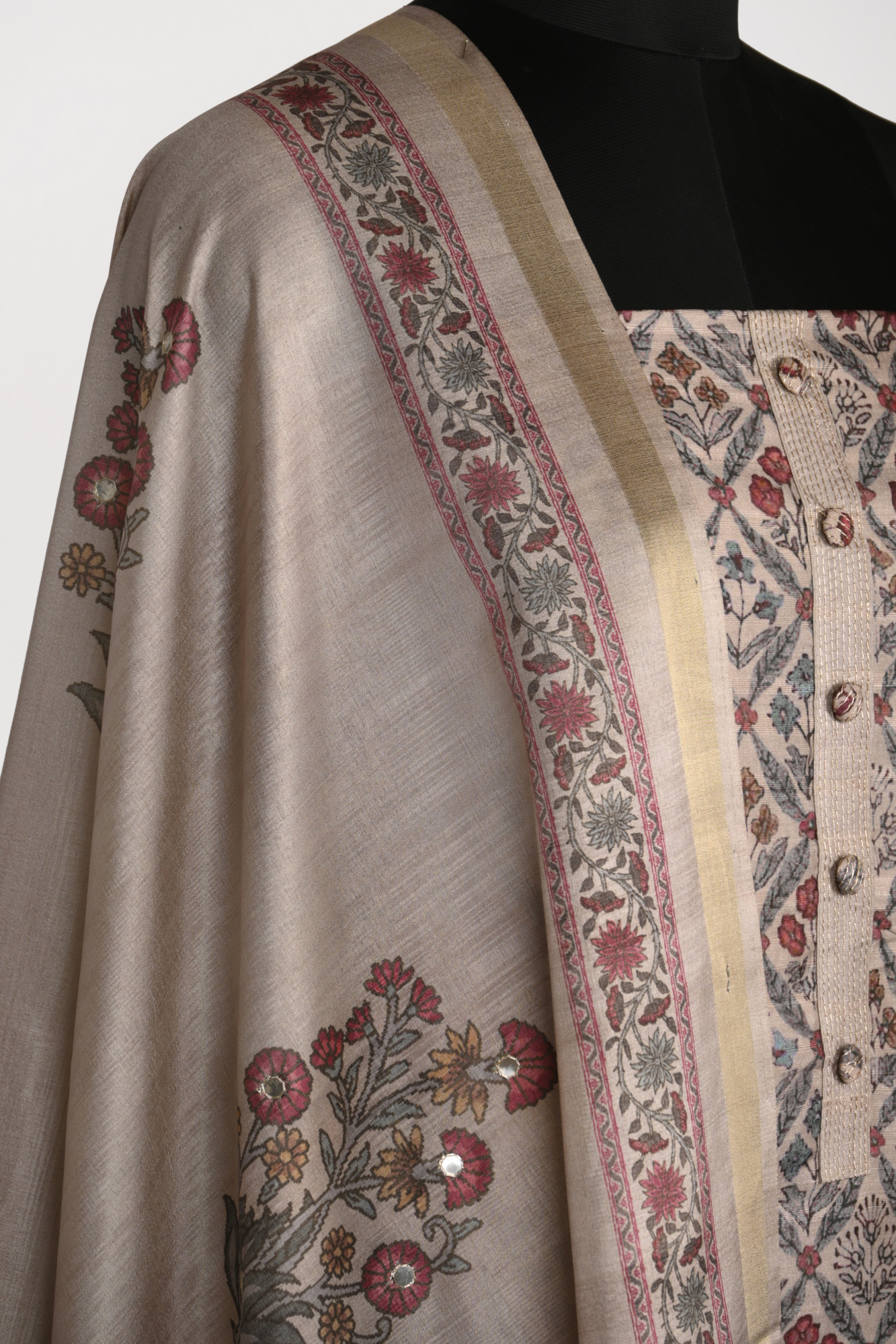 Beige Tussar silk Suit with Tussar silk Dupatta - 1019-398C