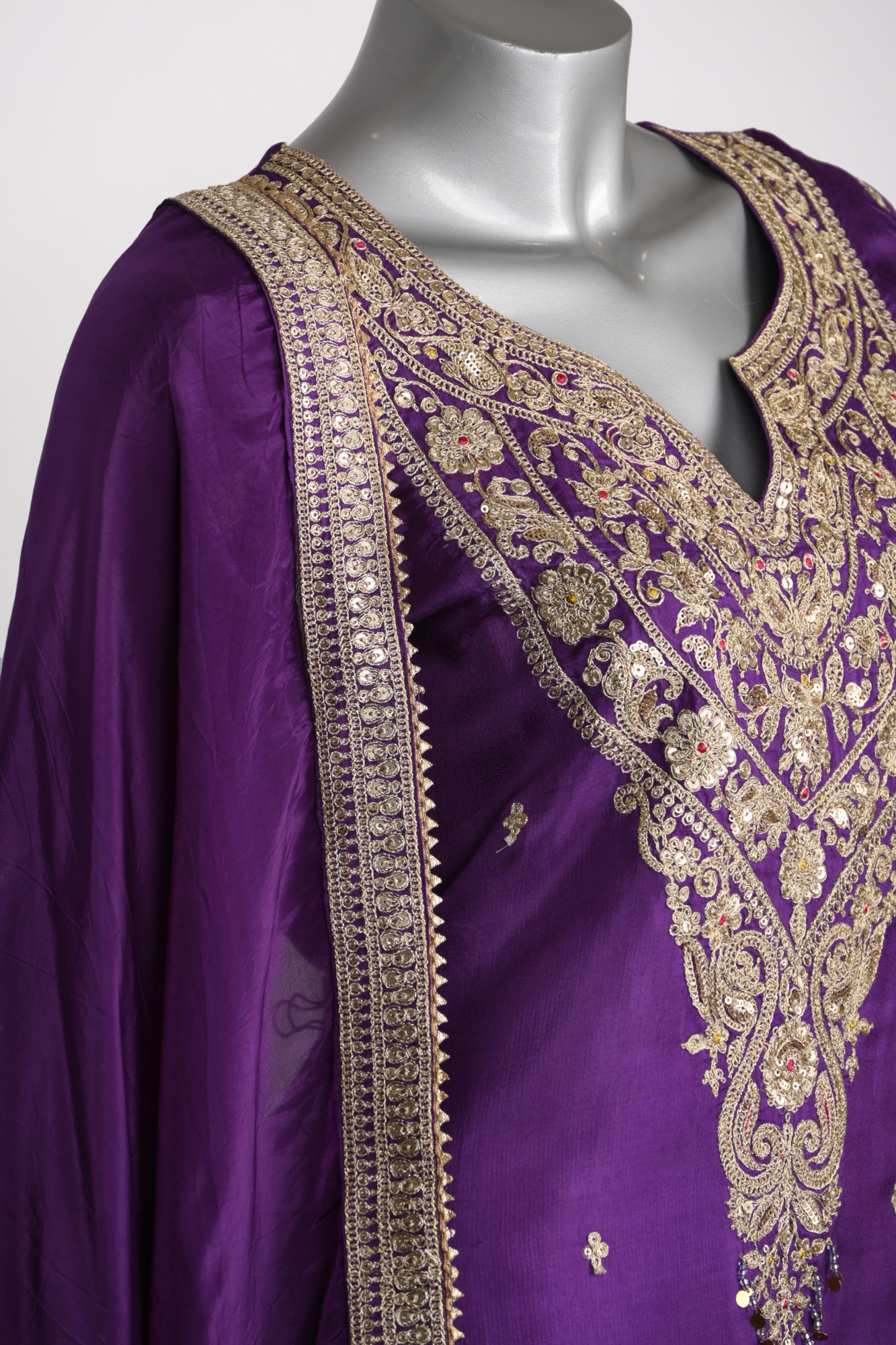Purple Satin Stitched Suit Set with Dupatta - 1023-1008A