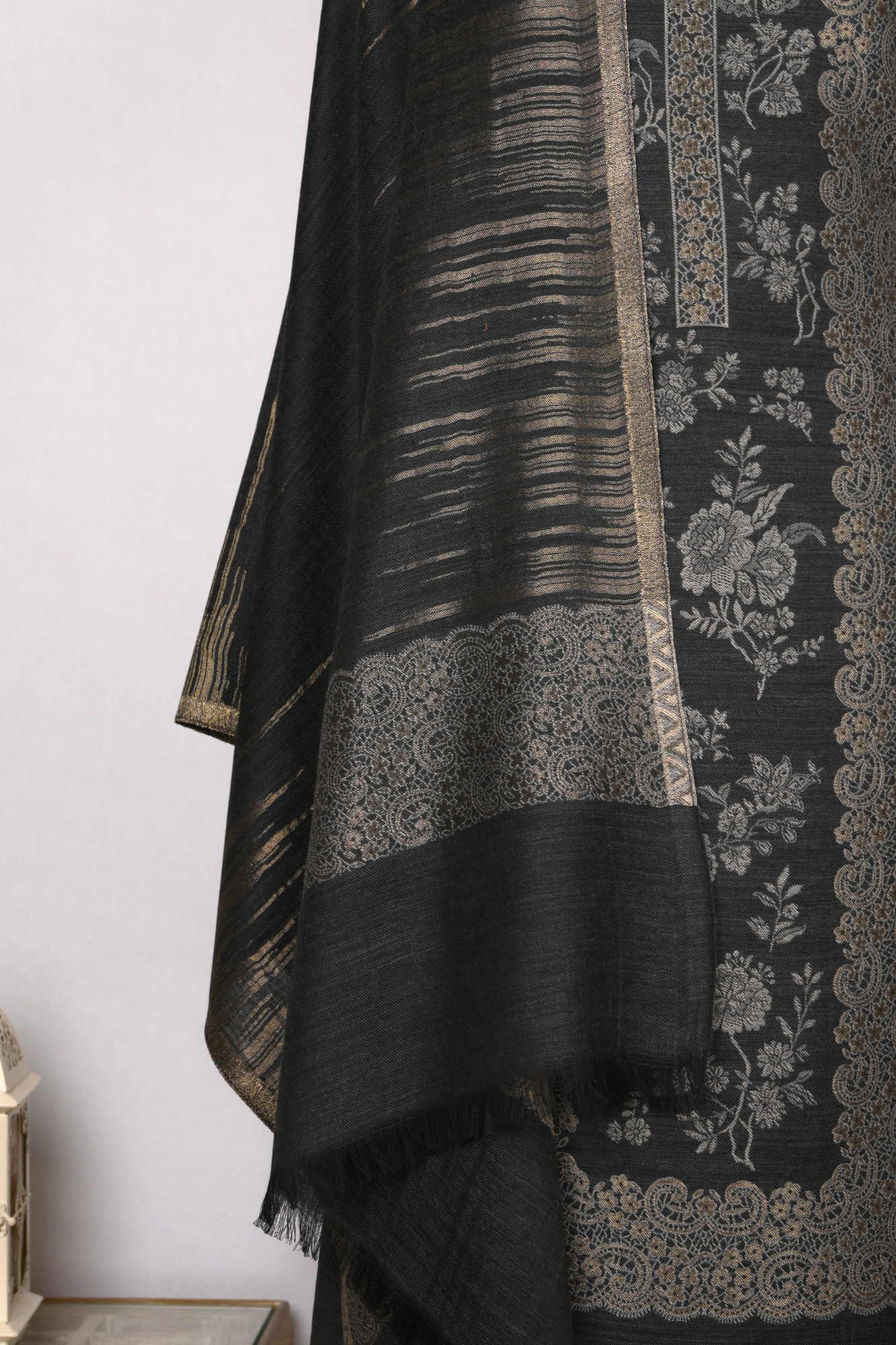 Black Pashmina Suit with Pashmina Dupatta - PASH1414C