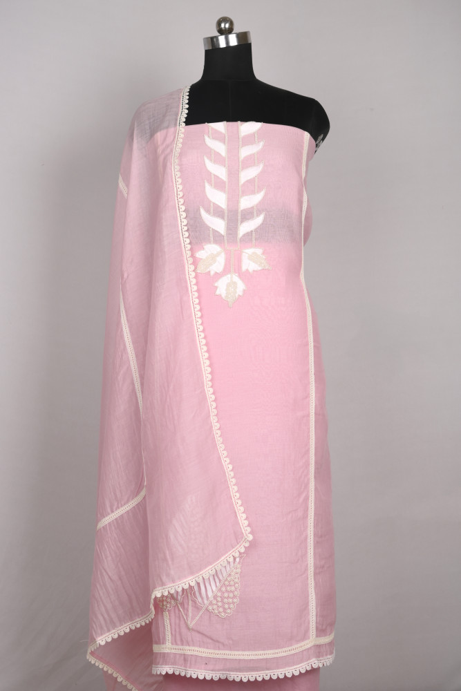 Image of Pink Mul Chanderi Beautiful Suit Set with Dupatta - 1001-JSB1209