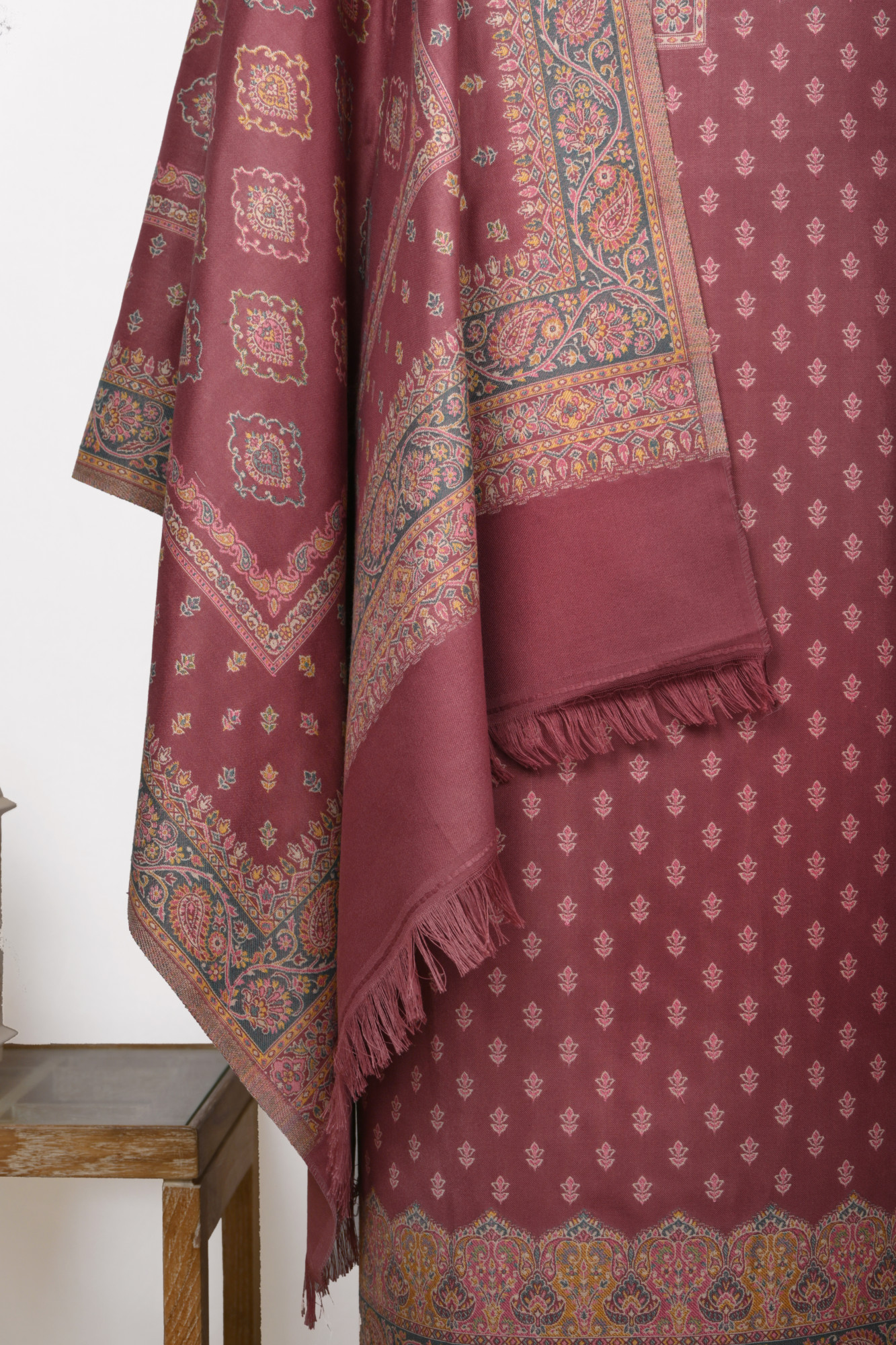 Pink Printed Pashmina Suit Set With Pashmina Dupatta - 1000-0488C